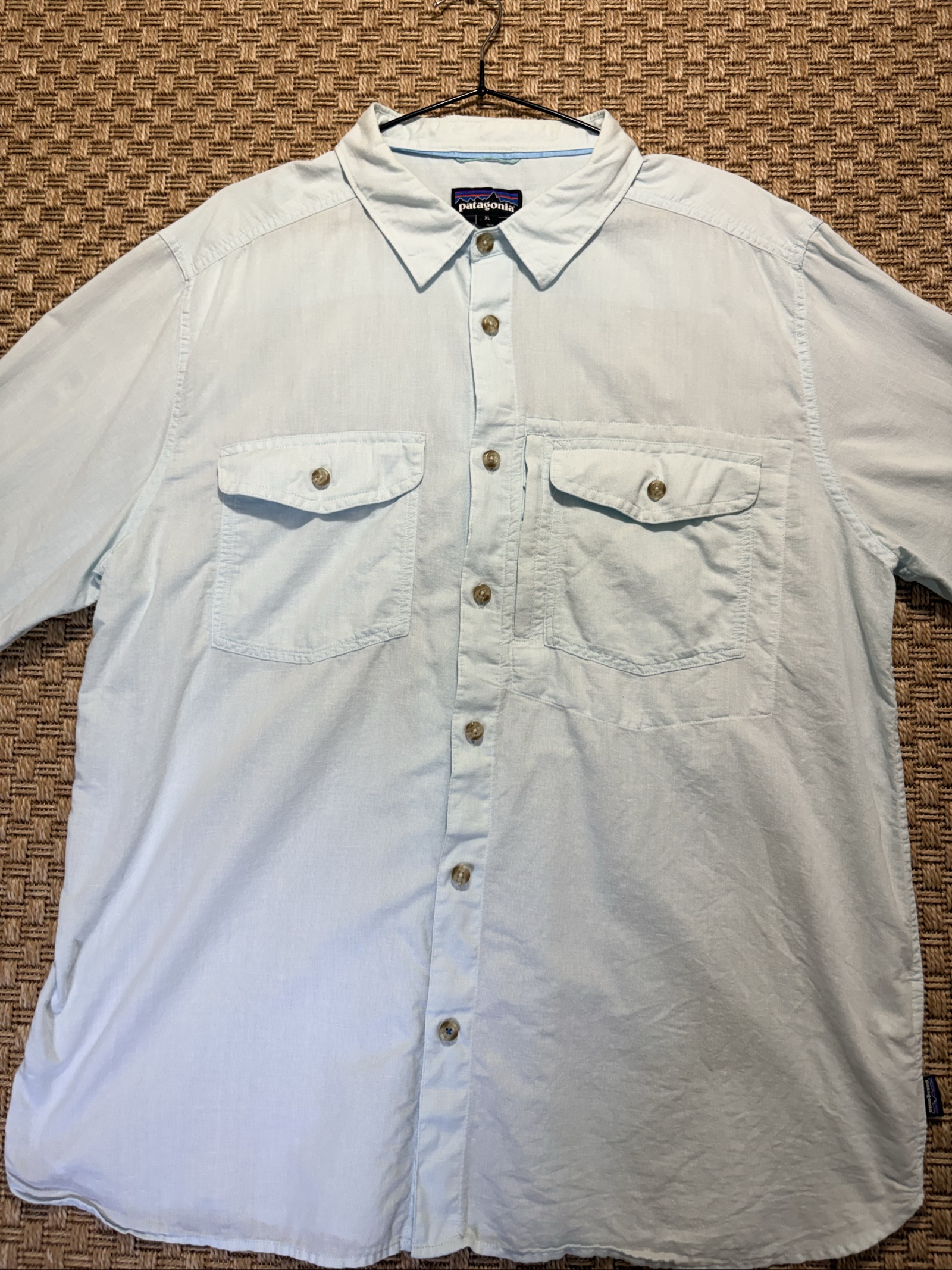 Patagonia Light Blue Cotton Shirt XL Double Pocket Casual