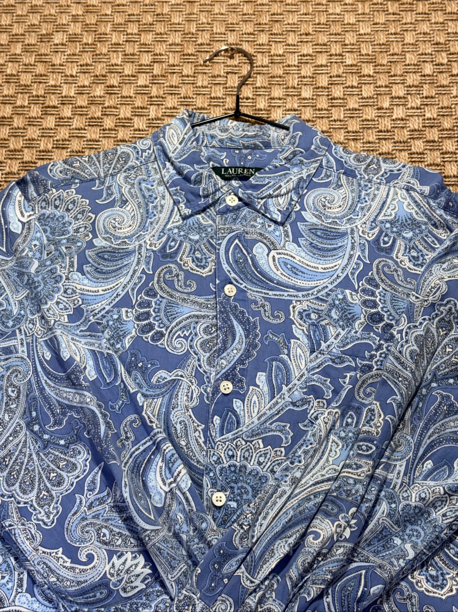 Lauren Ralph Lauren Blue Paisley Shirt Medium Cotton Viscose