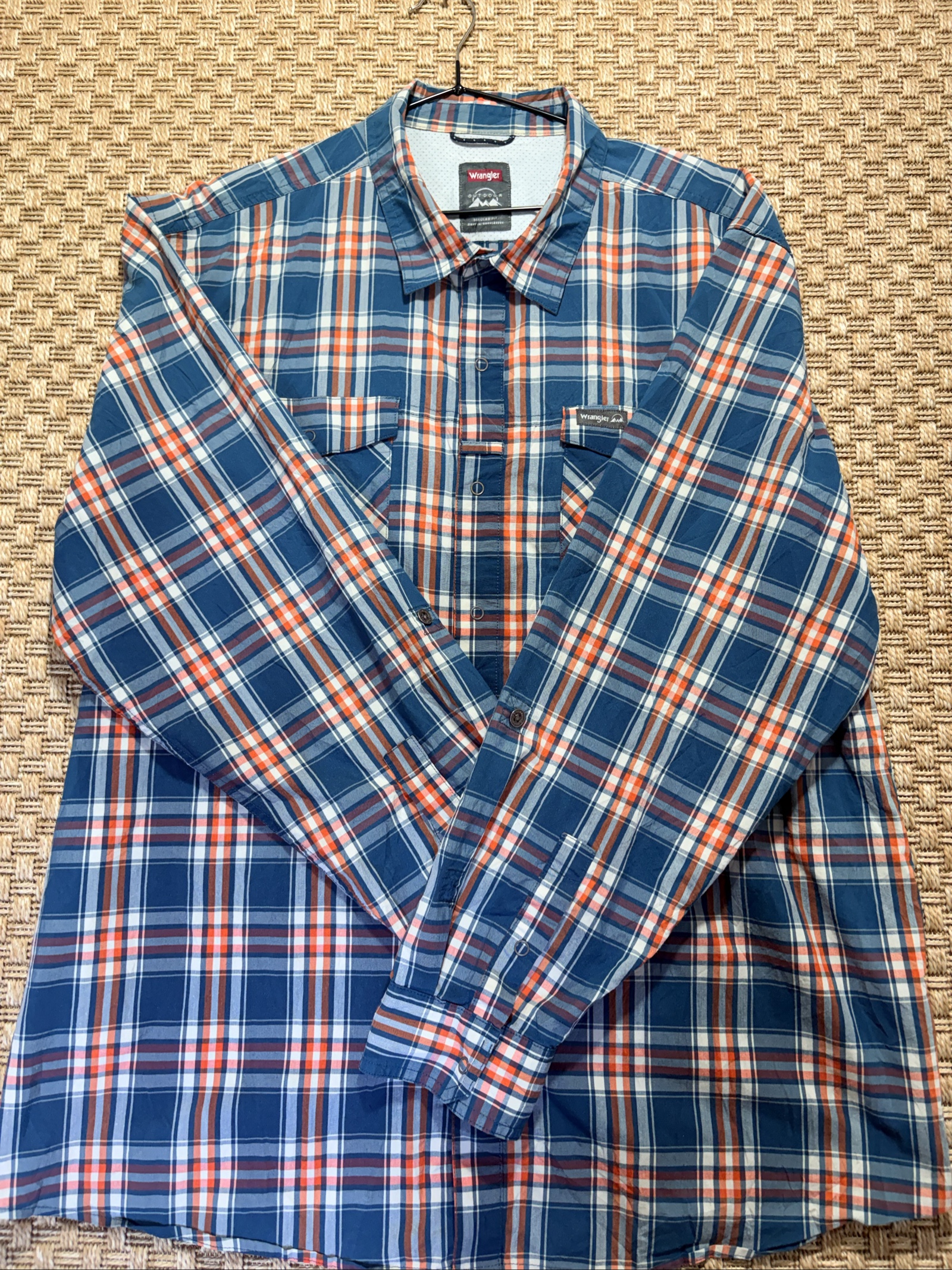 Wrangler Blue & Orange Check Outdoor Shirt 2XL Regular Fit