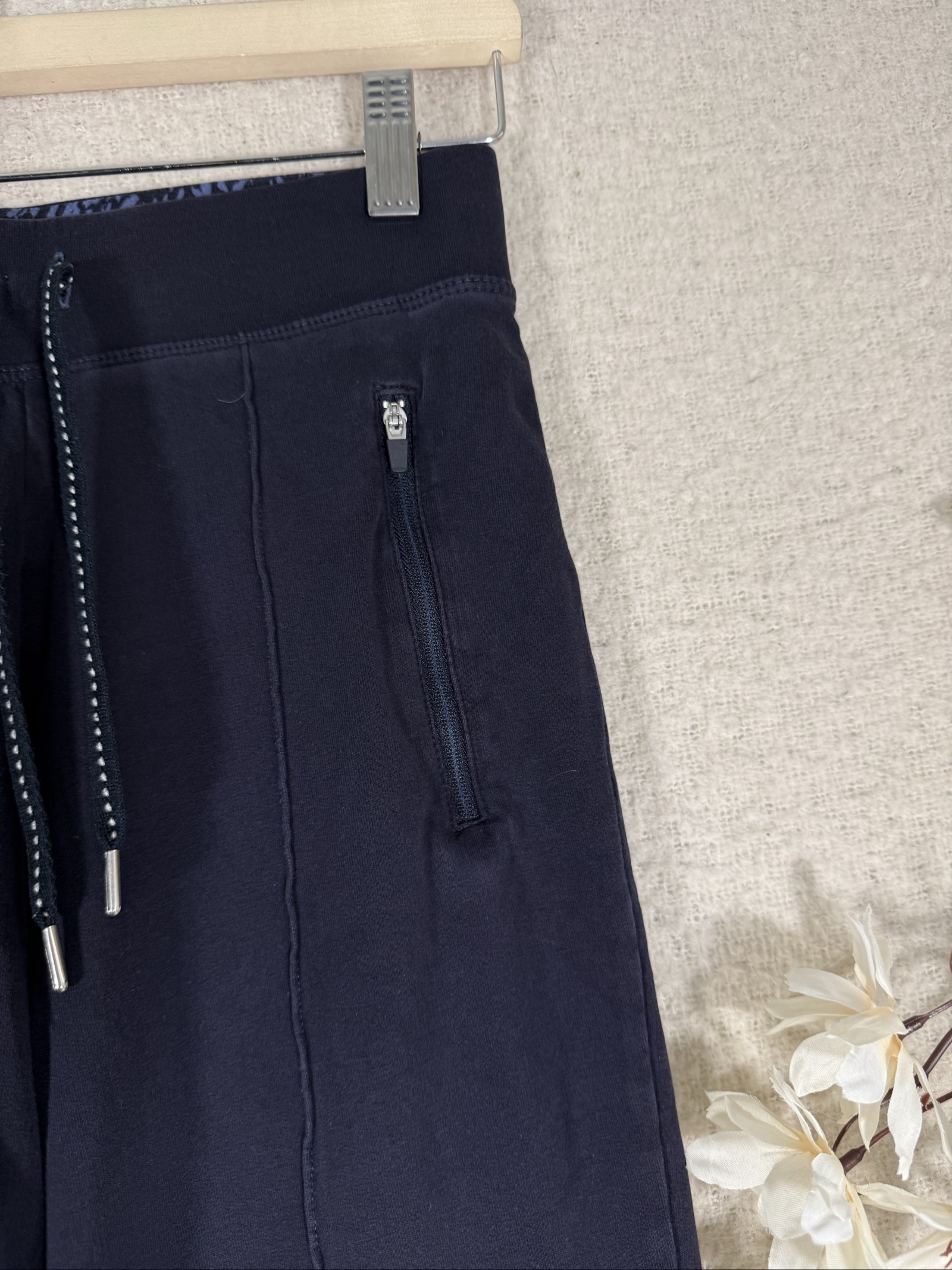 M&S Navy Blue Women's Stretch Cotton Blend Trousers UK 10 Short Length image 2