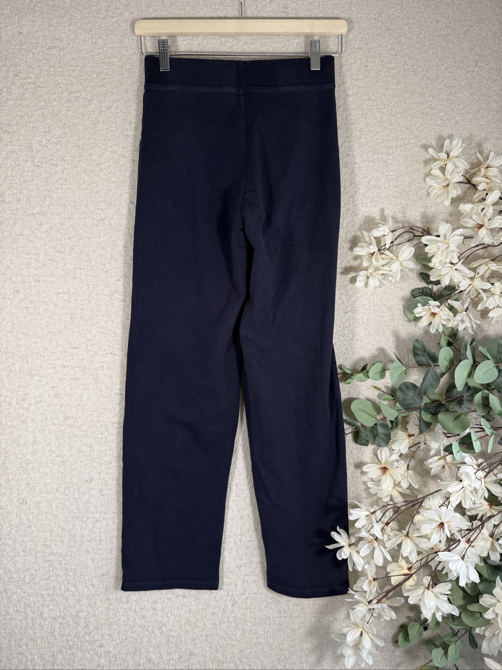M&S Navy Blue Women's Stretch Cotton Blend Trousers UK 10 Short Length image 4