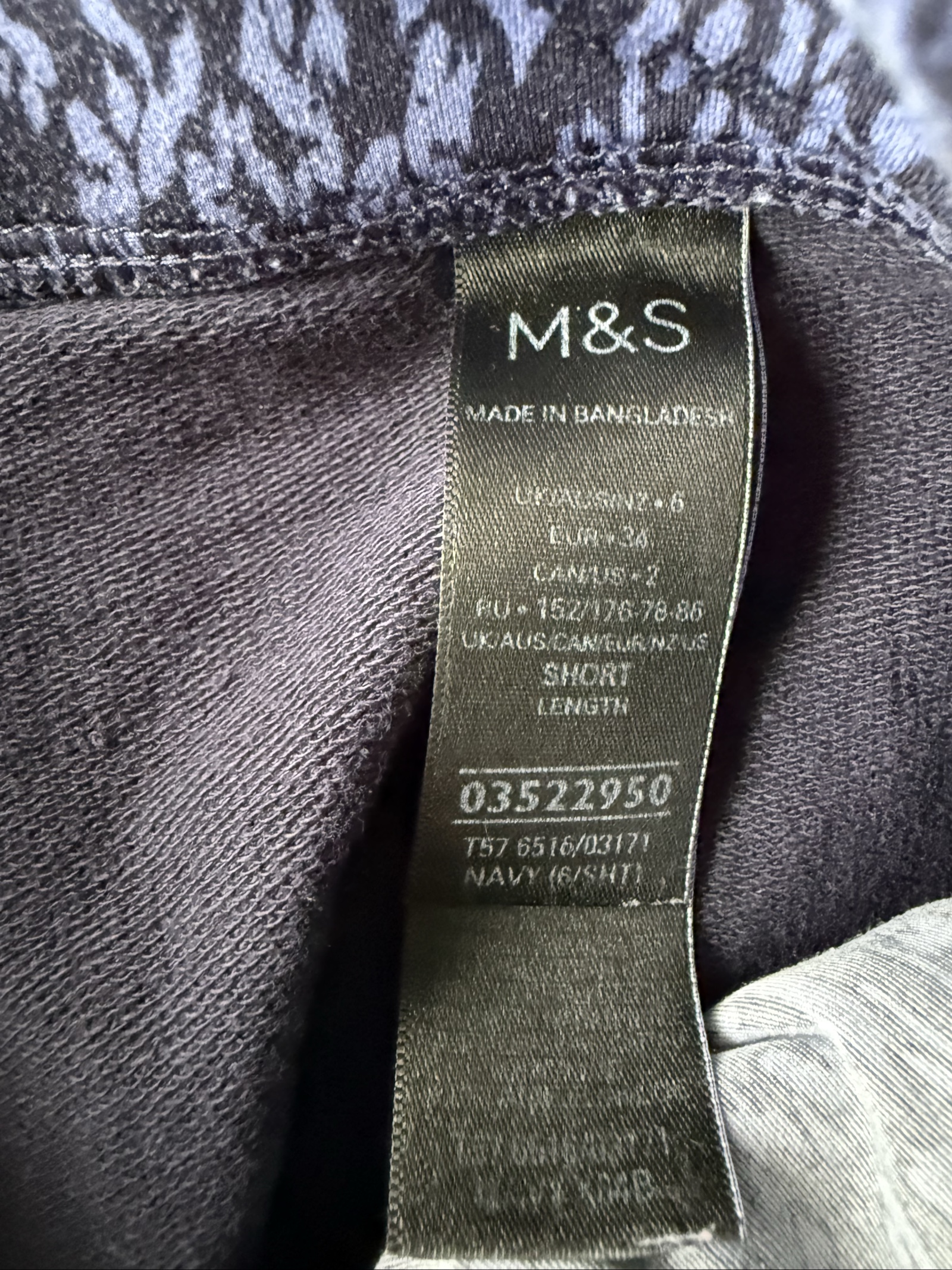 M&S Navy Blue Women's Stretch Cotton Blend Trousers UK 10 Short Length image 5