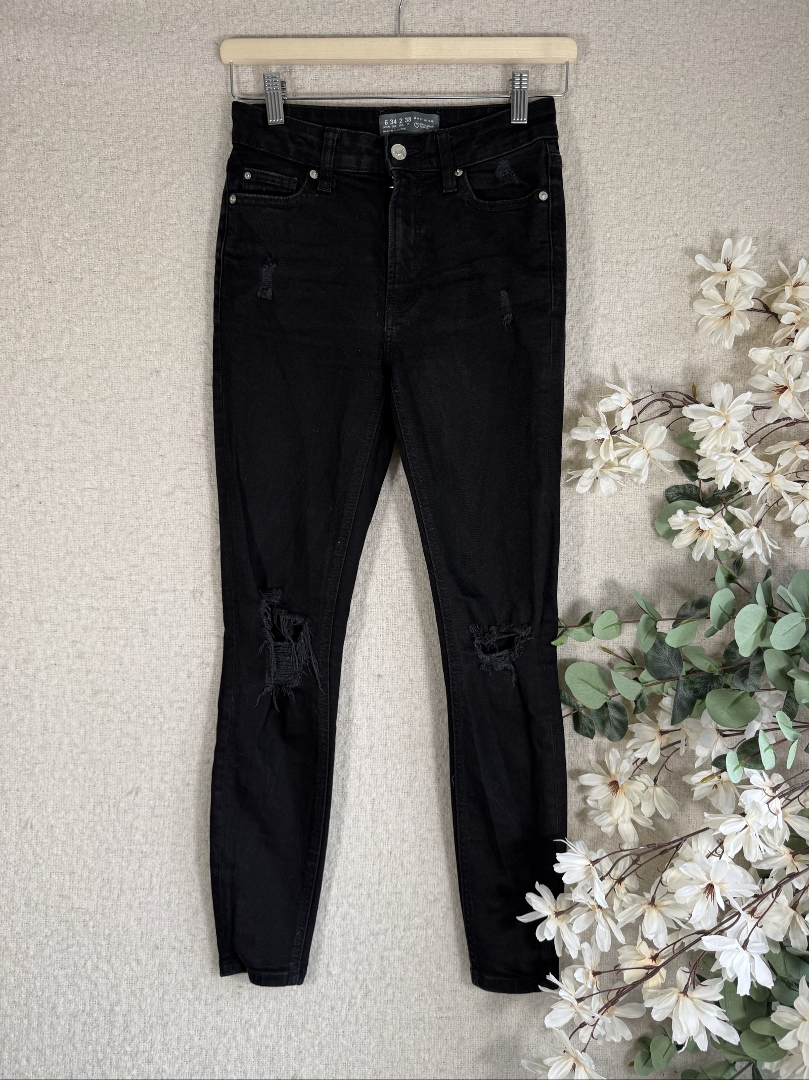 Primark Black Distressed Skinny Jeans UK 6 Denim Co. Ripped Detail