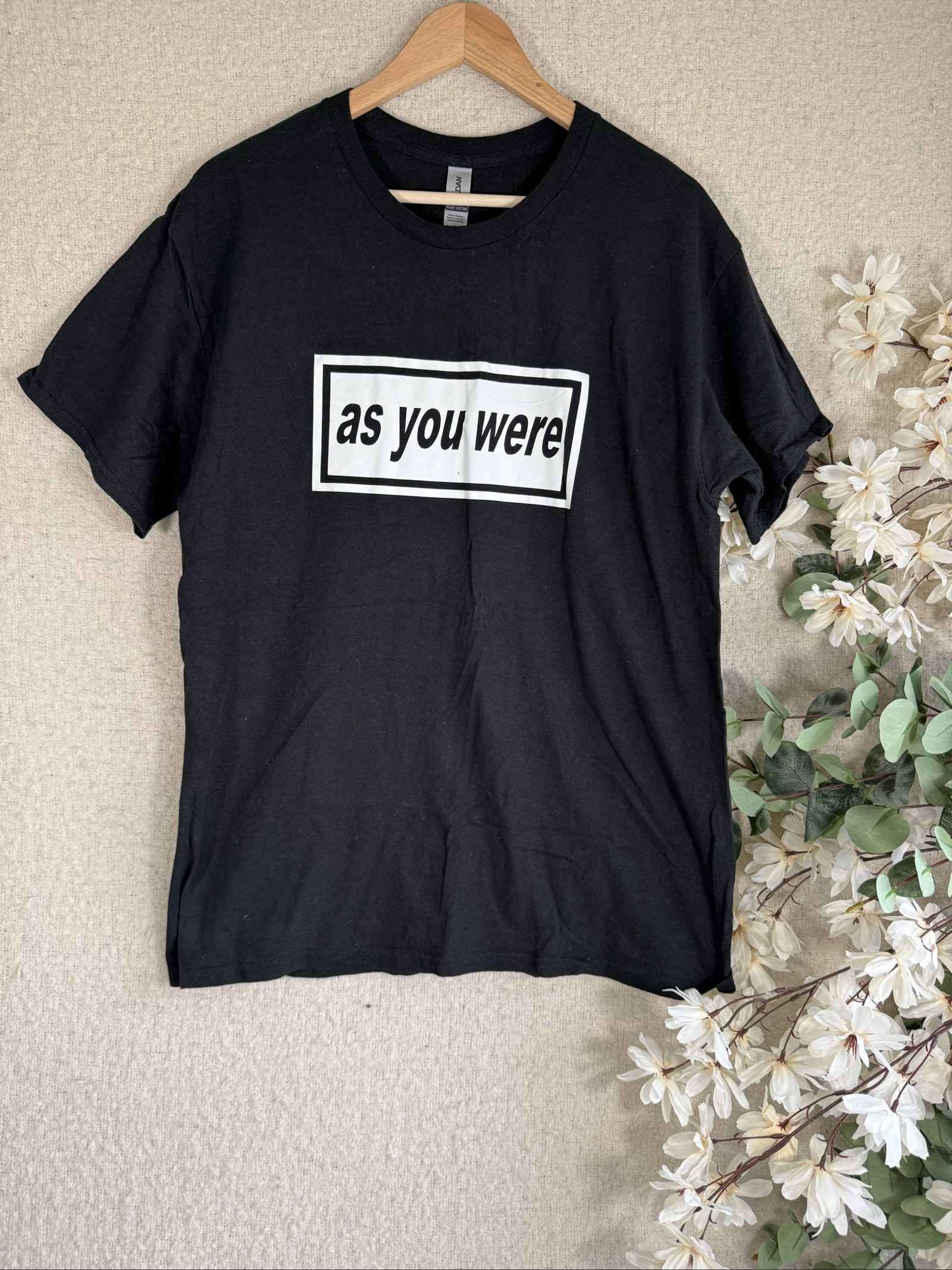 Gildan Black Heavy Cotton As You Were Print T-Shirt Large Casual Streetwear