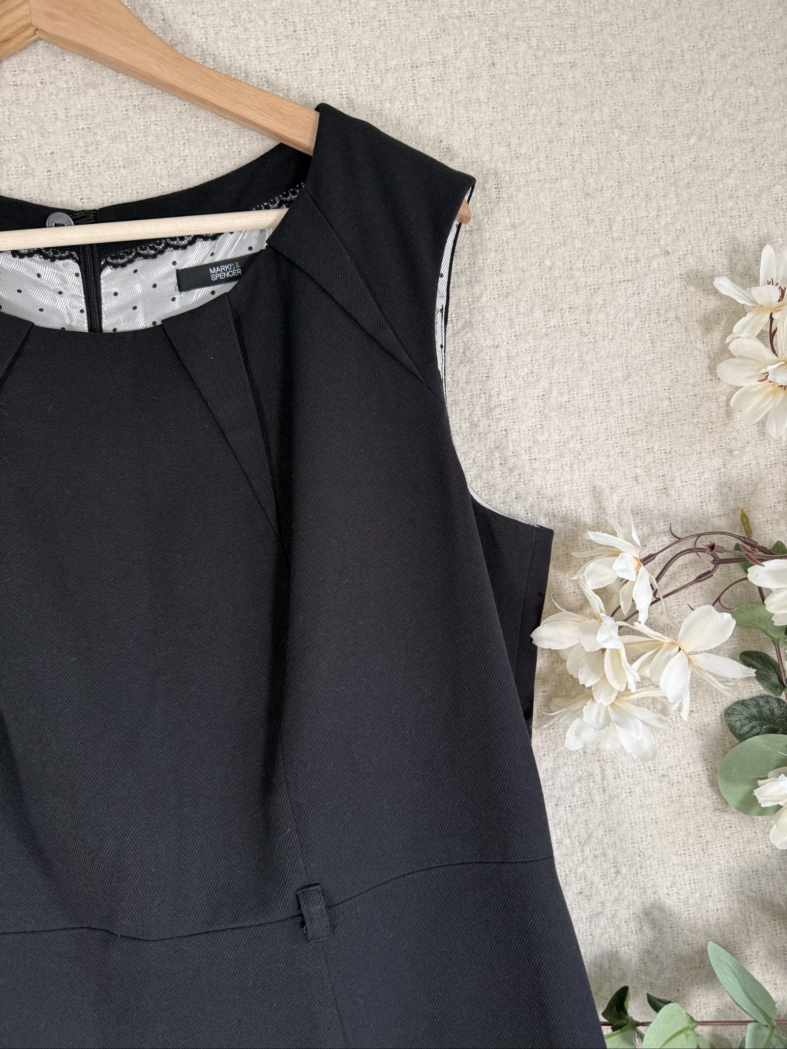 Marks & Spencer Black Sleeveless Shift Dress UK 14 Classic Elegant Workwear image 2
