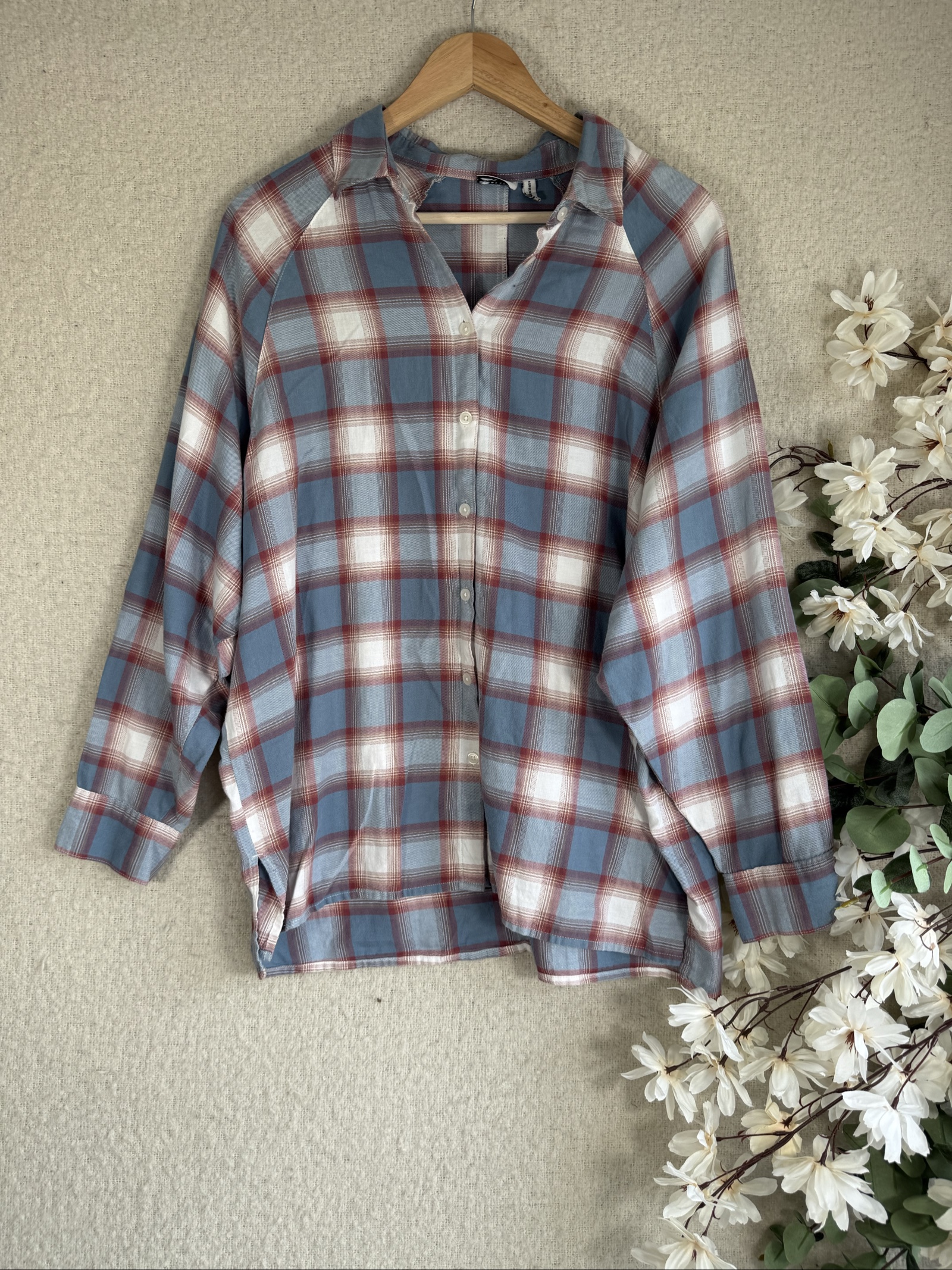 ASOS Blue & Red Checked Cotton Shirt UK 10 Classic Casual Long Sleeve Shirt