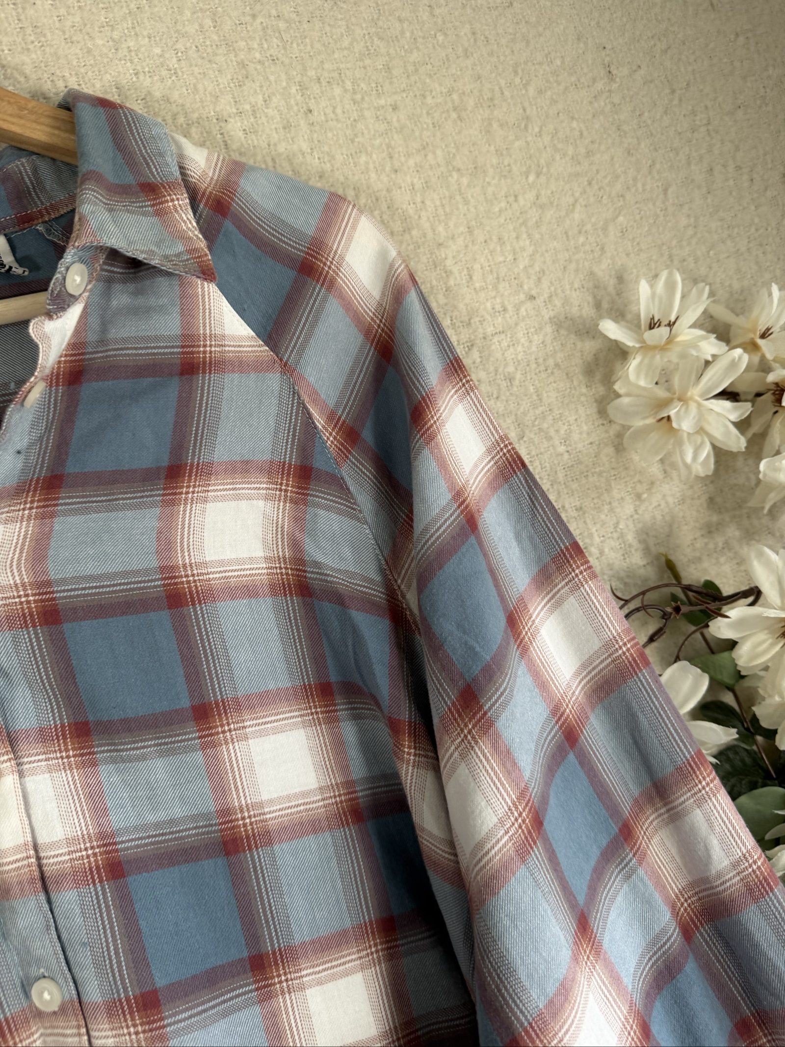 ASOS Blue & Red Checked Cotton Shirt UK 10 Classic Casual Long Sleeve Shirt image 2