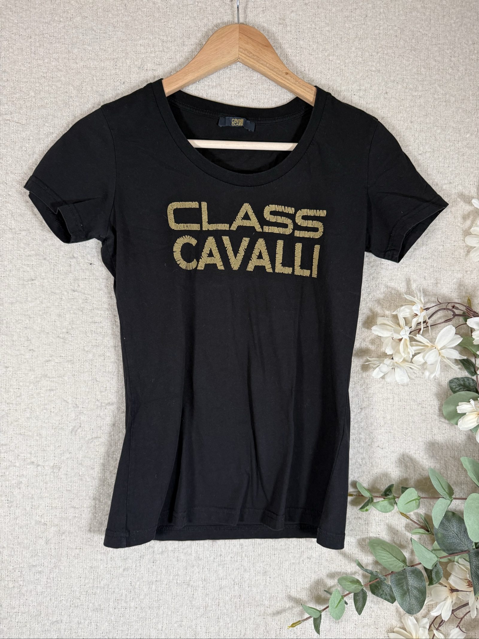 Class Cavalli Black Cotton Slim Fit Logo T-Shirt UK Small Stylish Casual