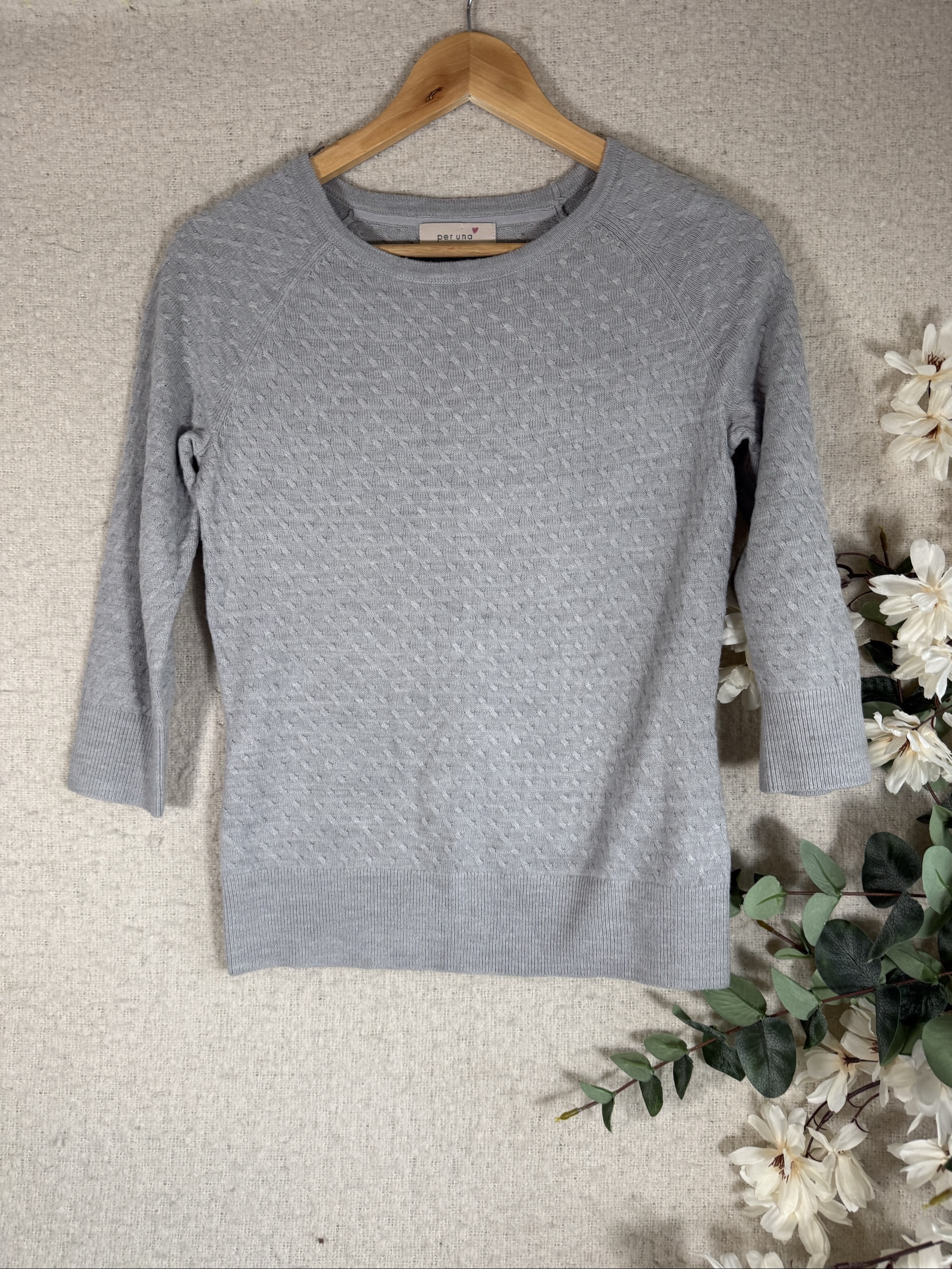 M&S Silver Grey Knit Sweater UK 8 Textured Fabric Lightweight Jumper