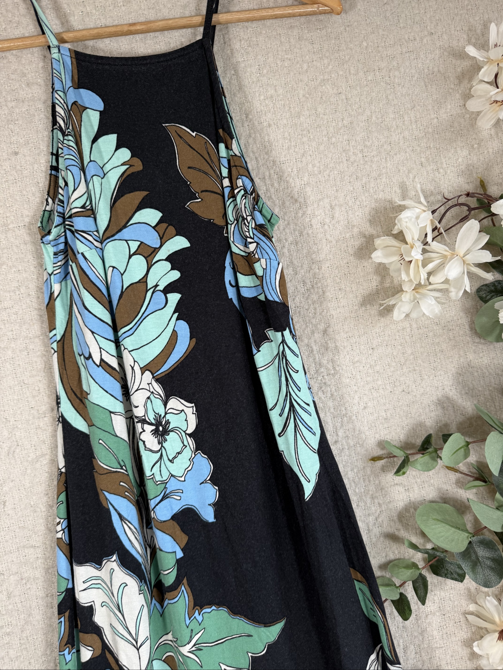 Miss Selfridge Black Floral Maxi Dress UK 12 Sleeveless Summer Occasion image 2