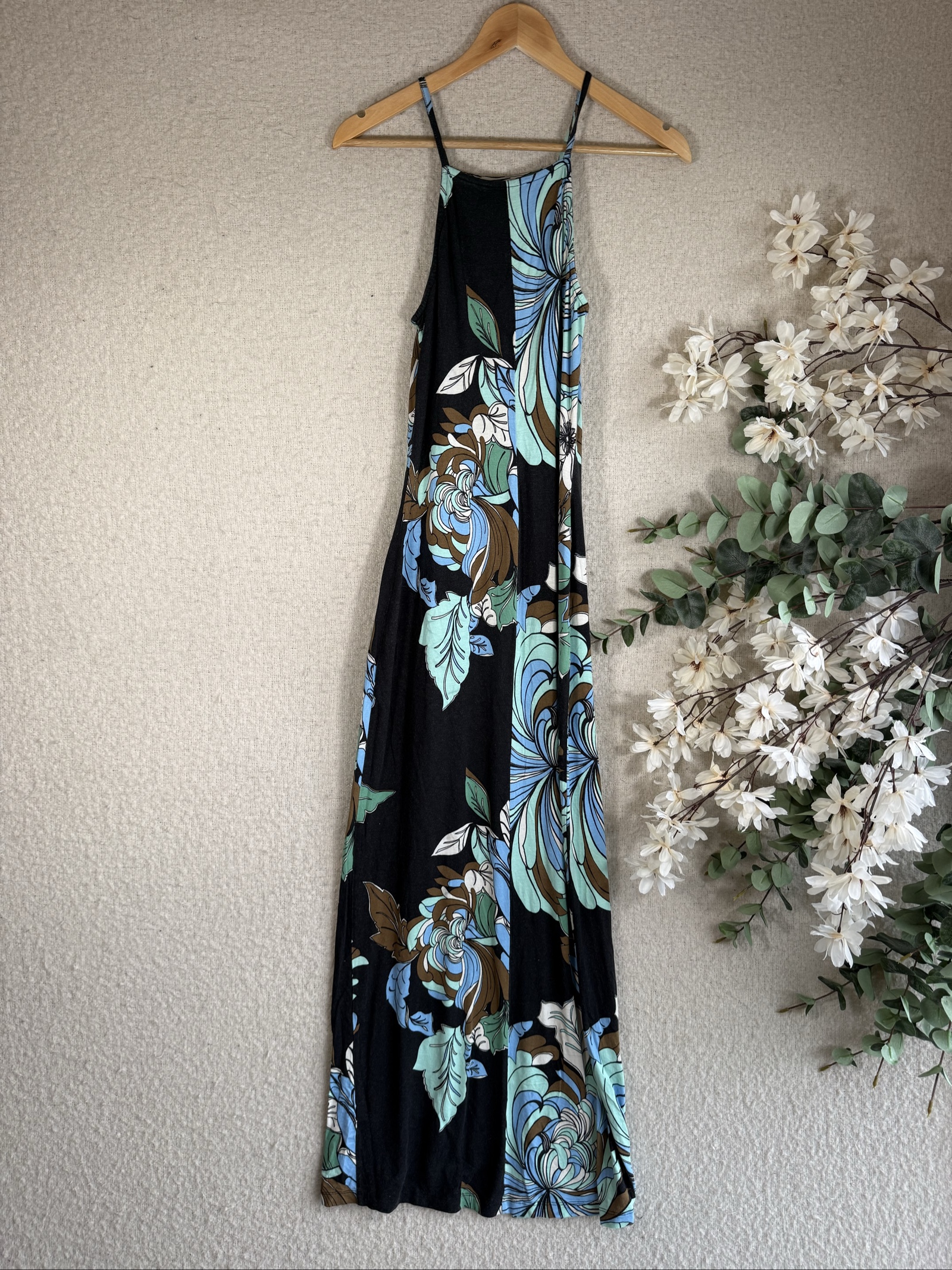 Miss Selfridge Black Floral Maxi Dress UK 12 Sleeveless Summer Occasion image 4