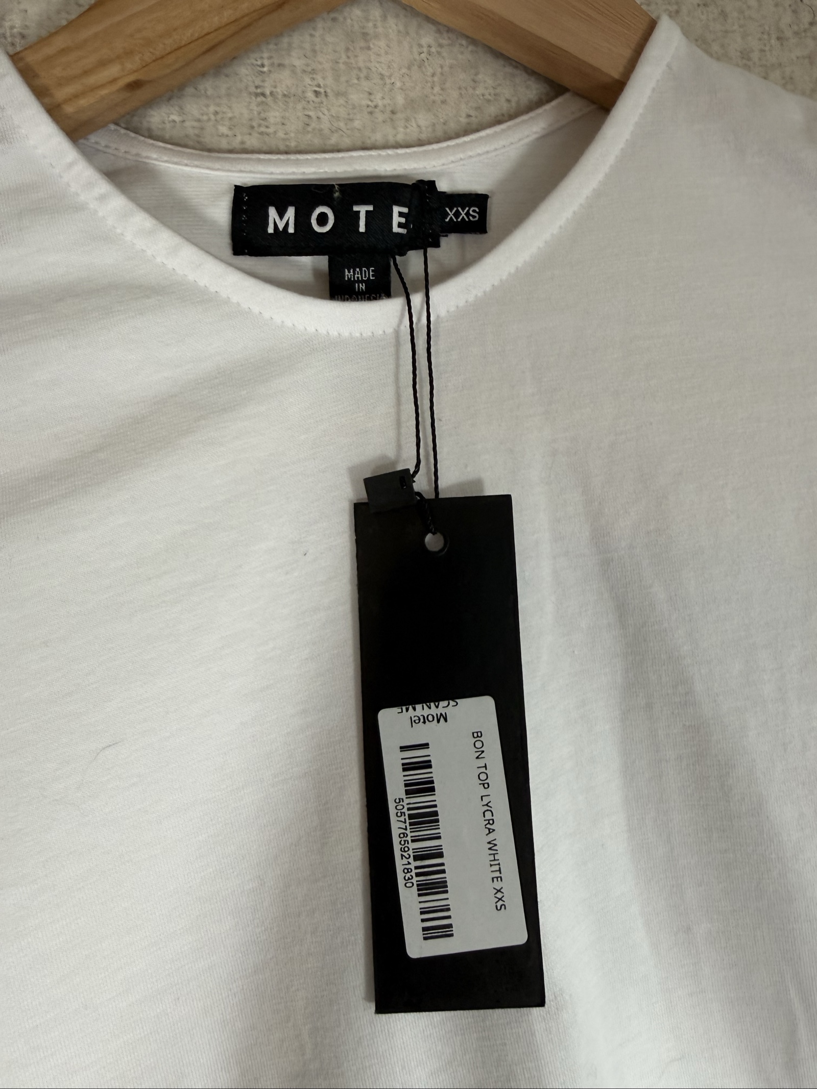 Motel White Long Sleeve Cotton Top UK XXS Stretchy Fitted Minimalist image 2