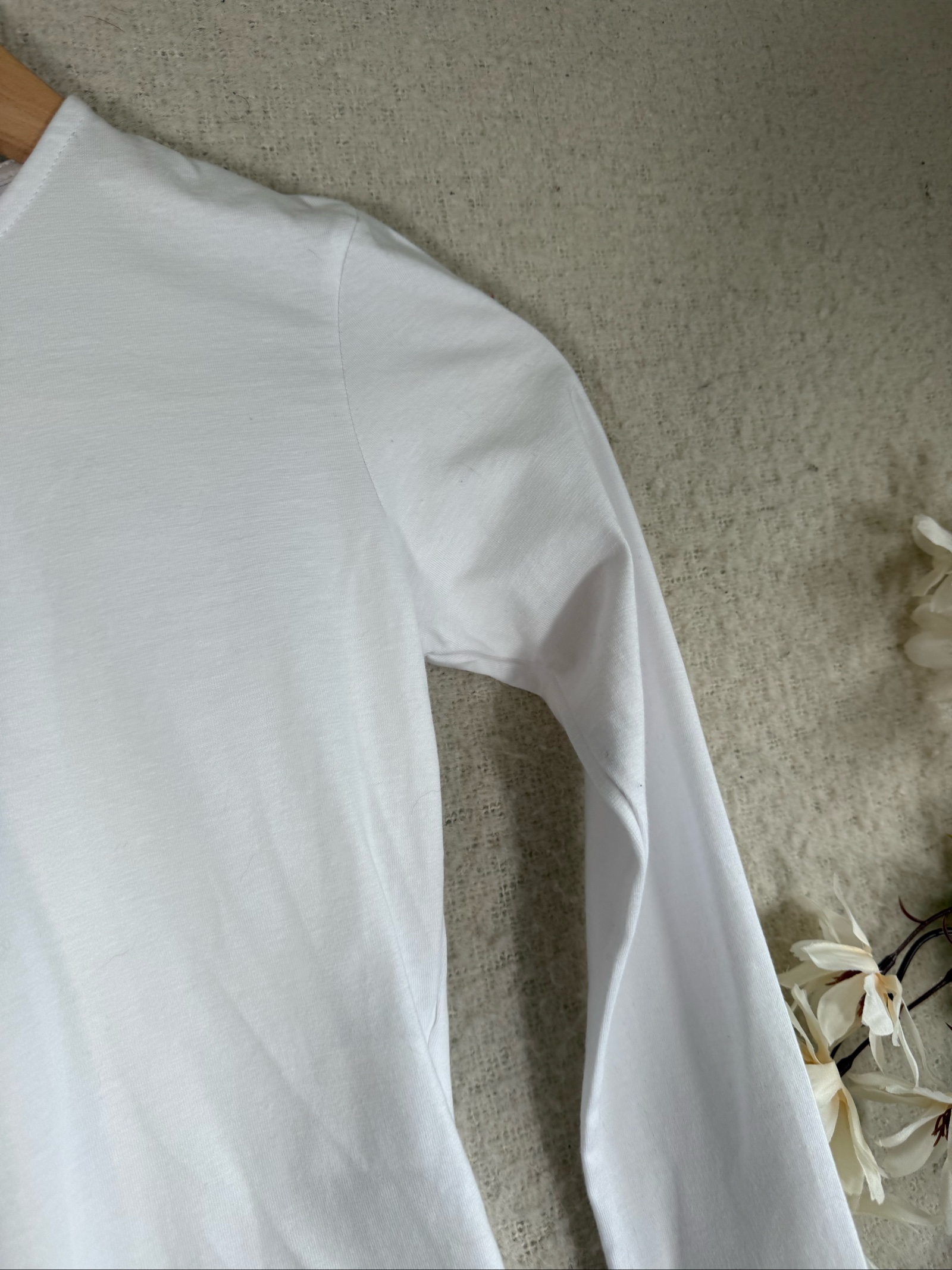 Motel White Long Sleeve Cotton Top UK XXS Stretchy Fitted Minimalist image 3