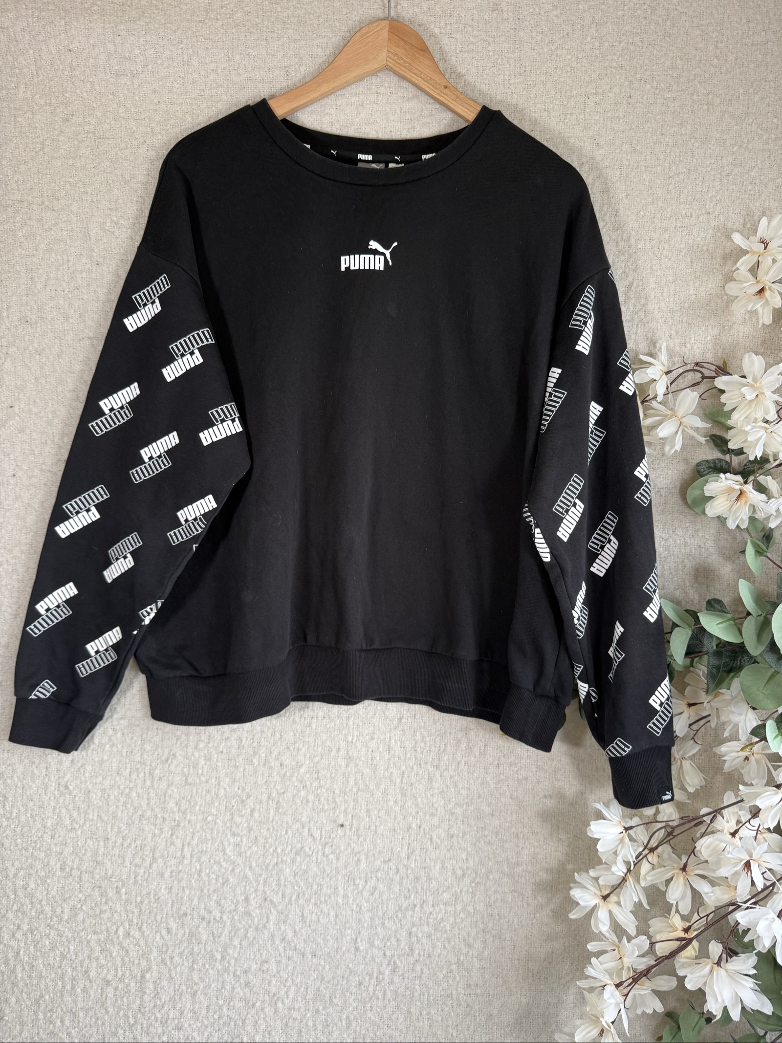Puma Black Logo Print Oversized Sweatshirt UK XL Casual Streetwear