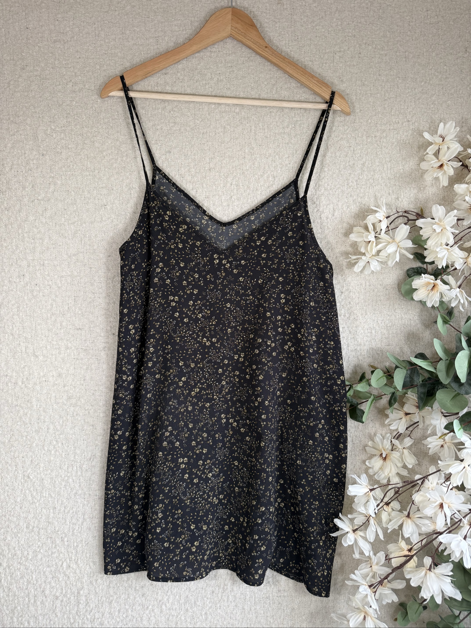Pull & Bear Black Floral Slip Dress UK 8-10 Lightweight Casual Summer Dress