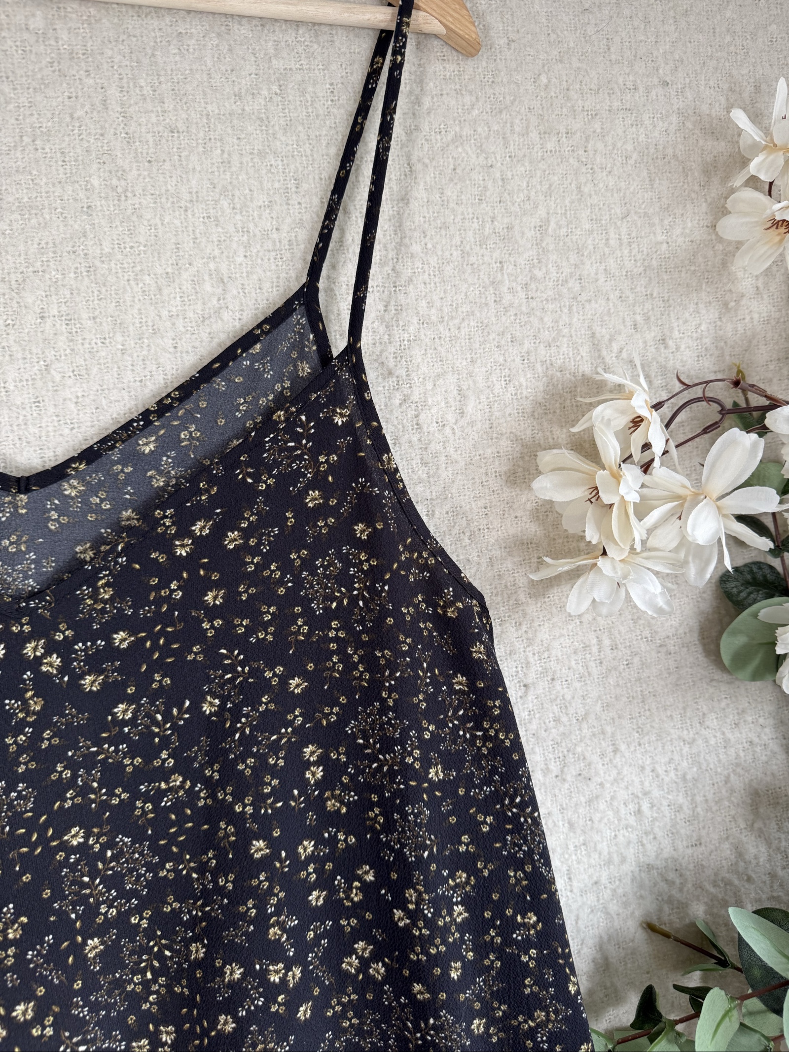 Pull & Bear Black Floral Slip Dress UK 8-10 Lightweight Casual Summer Dress image 2