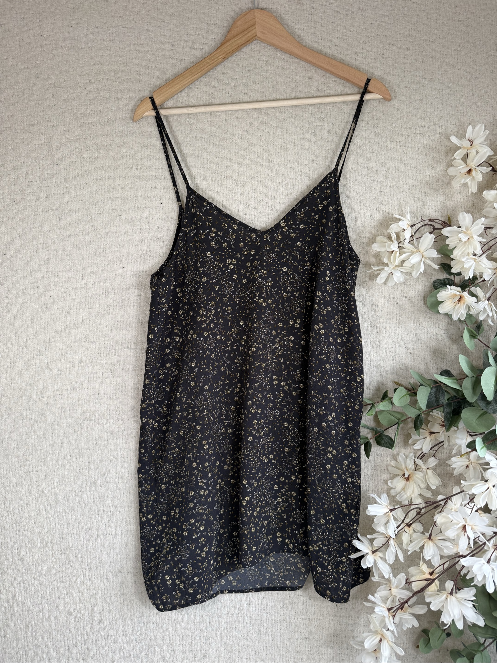Pull & Bear Black Floral Slip Dress UK 8-10 Lightweight Casual Summer Dress image 4