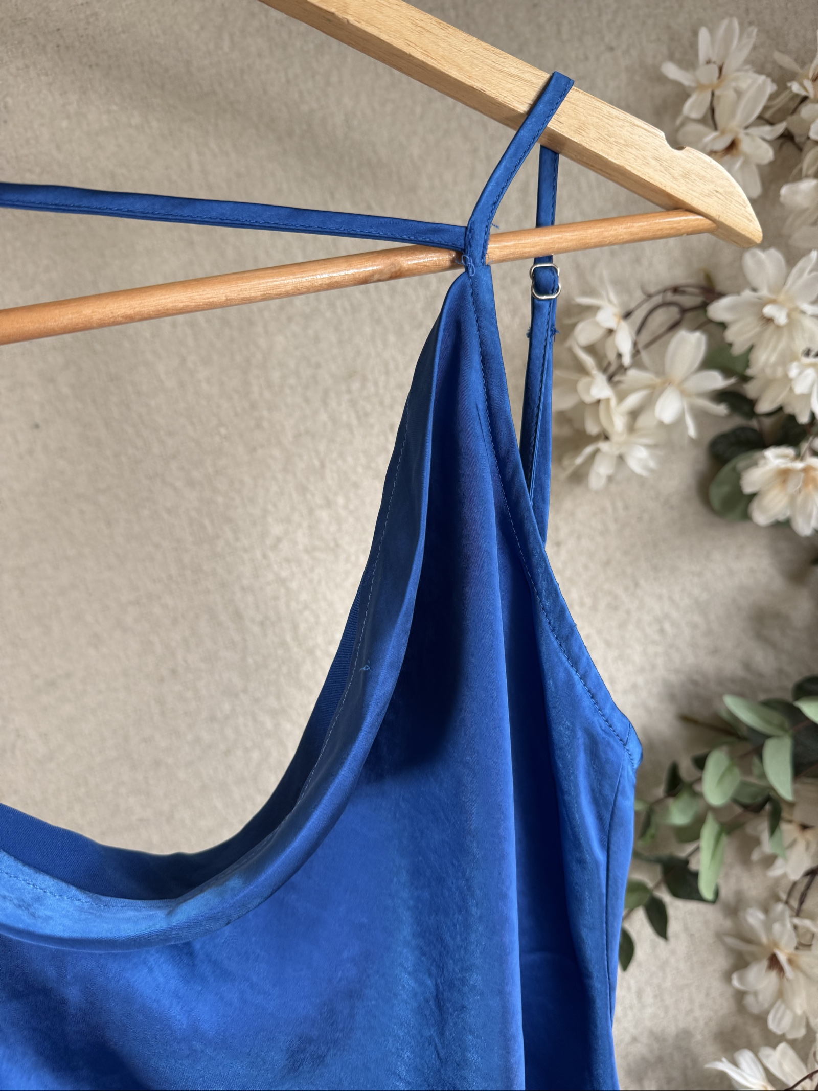 Motel Blue Satin Slip Dress XS Adjustable Straps Side Split Chic Trendy image 5