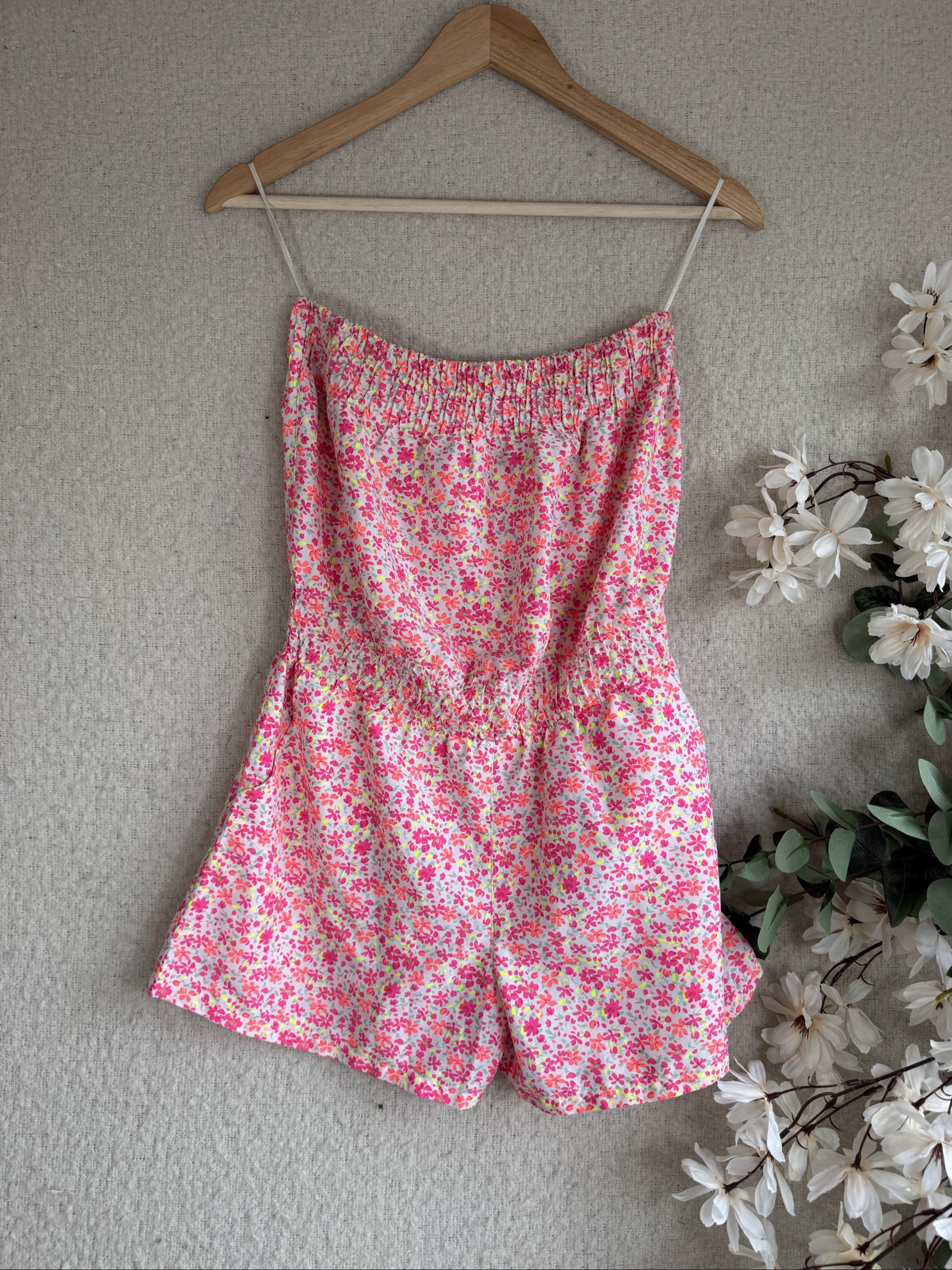 Ocean Club Pink Floral Playsuit UK 6-8 Summer Casual Lightweight