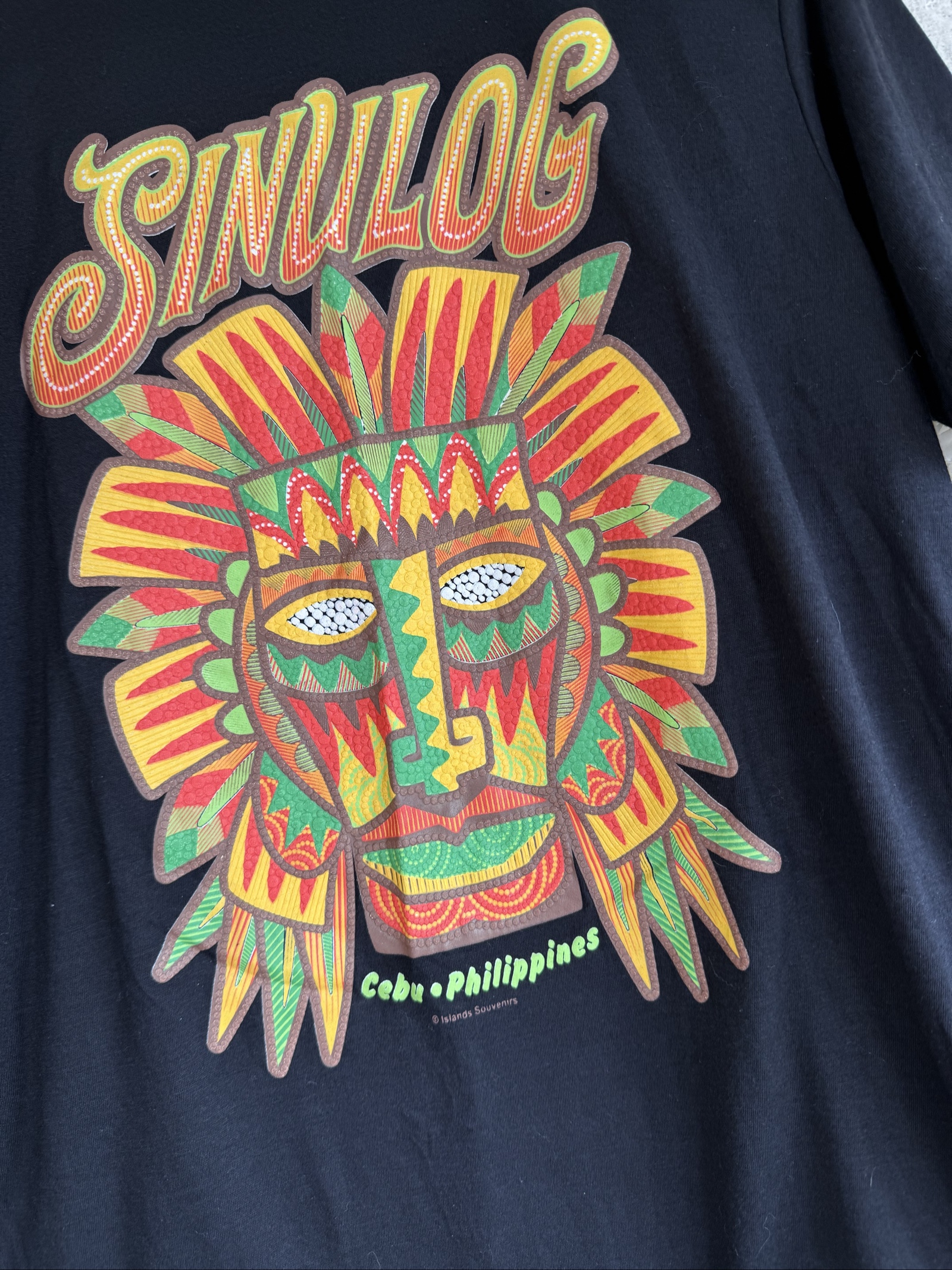 Islands Black Sinulog Graphic T-Shirt Large Cotton Blend Festival Tee image 2