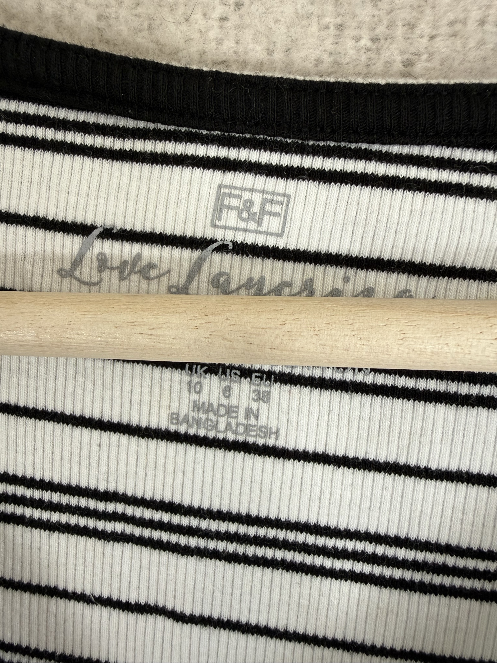 F&F Black & White Striped Ribbed Short Sleeve Top UK 10 Casual Chic Style image 2