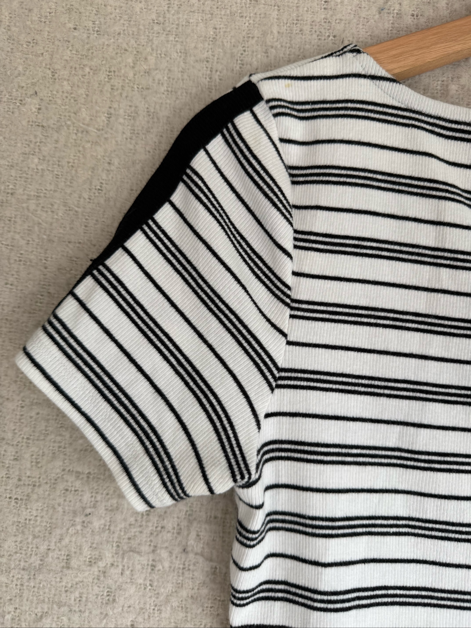 F&F Black & White Striped Ribbed Short Sleeve Top UK 10 Casual Chic Style image 5