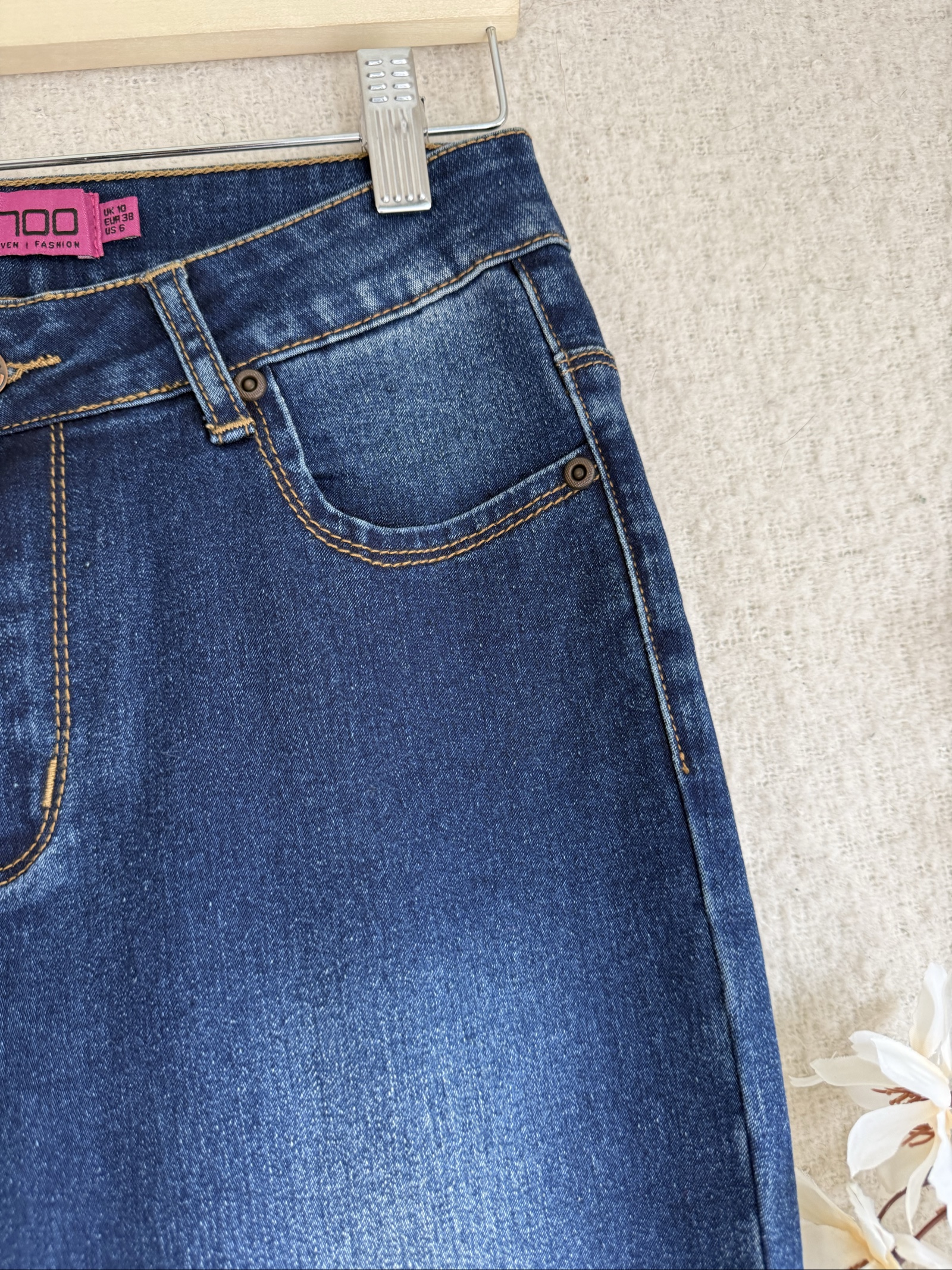 Boohoo Blue Denim Skinny Jeans UK 10 High Waist Stretch Casual Fashion image 2