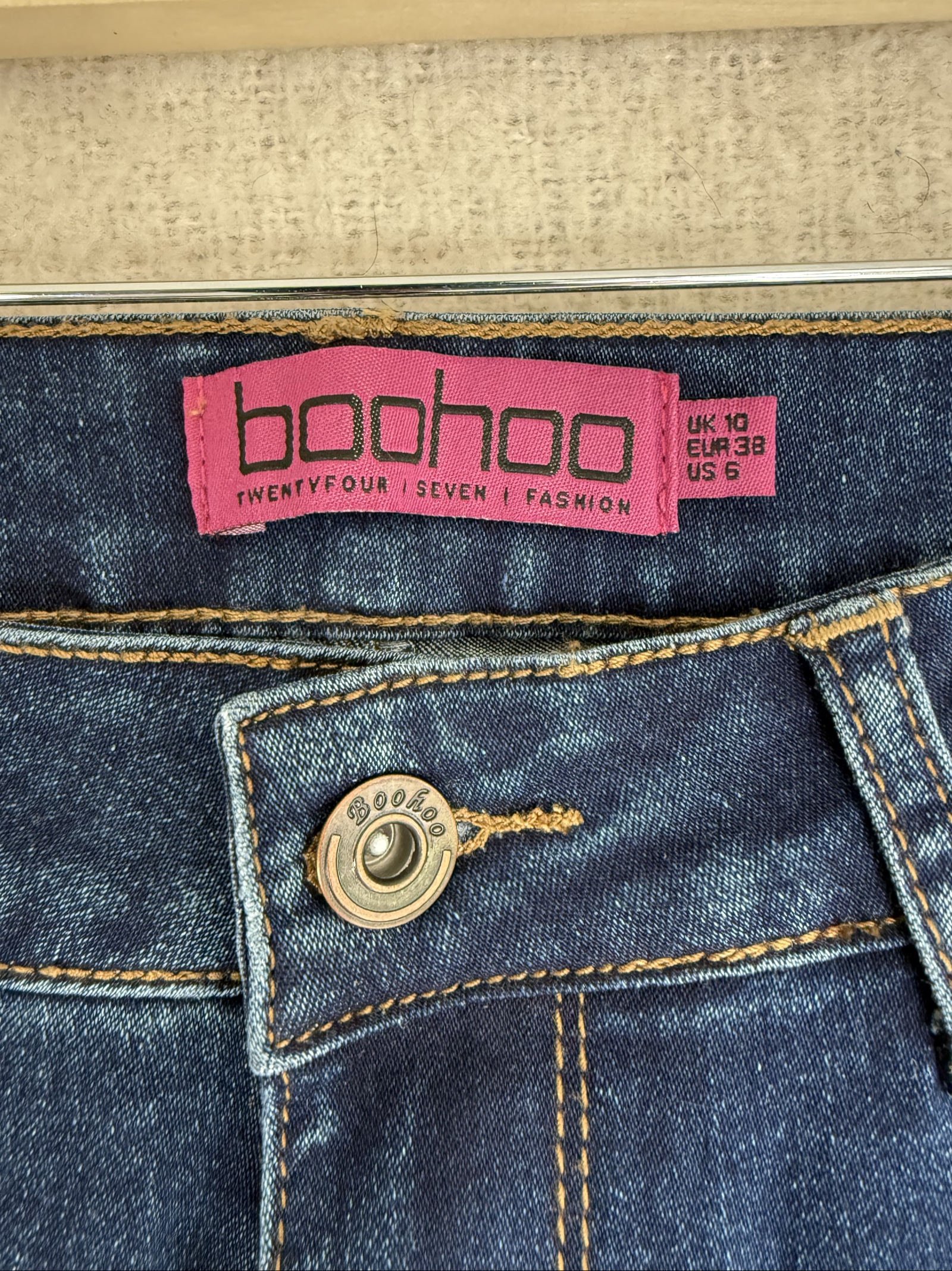 Boohoo Blue Denim Skinny Jeans UK 10 High Waist Stretch Casual Fashion image 3