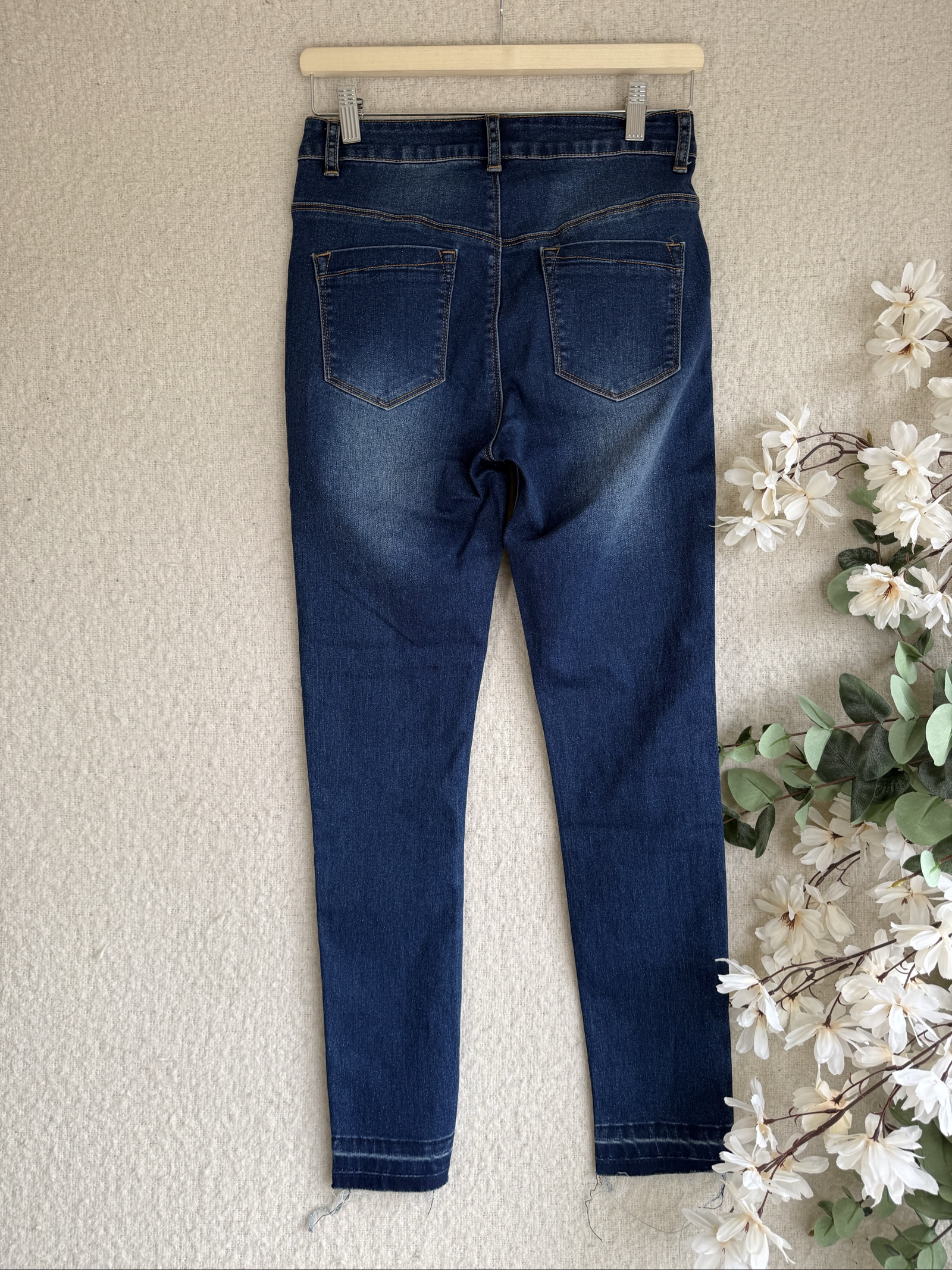 Boohoo Blue Denim Skinny Jeans UK 10 High Waist Stretch Casual Fashion image 4