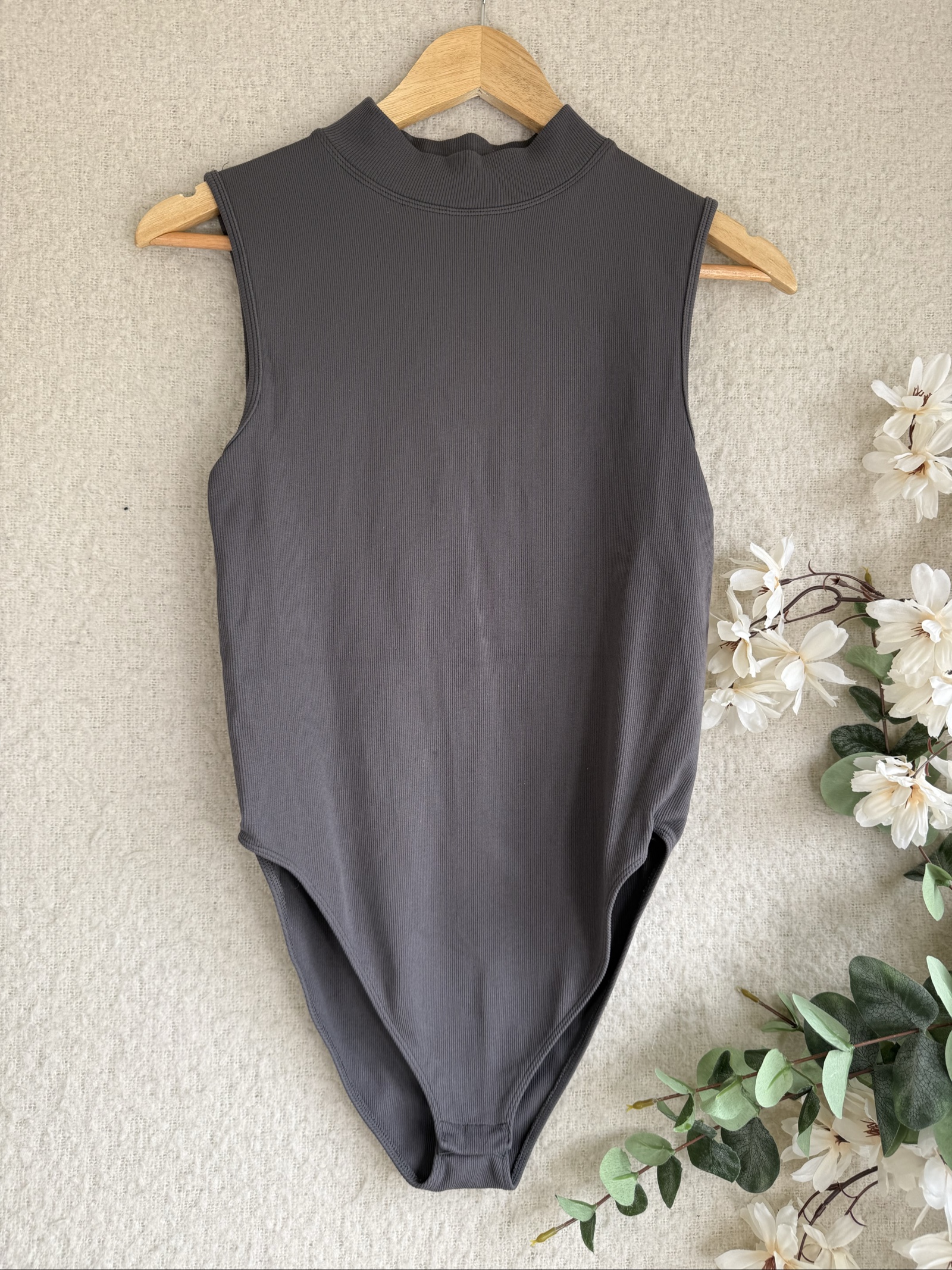 Primark Grey Ribbed Sleeveless Bodysuit UK Large Stylish Casual Basic