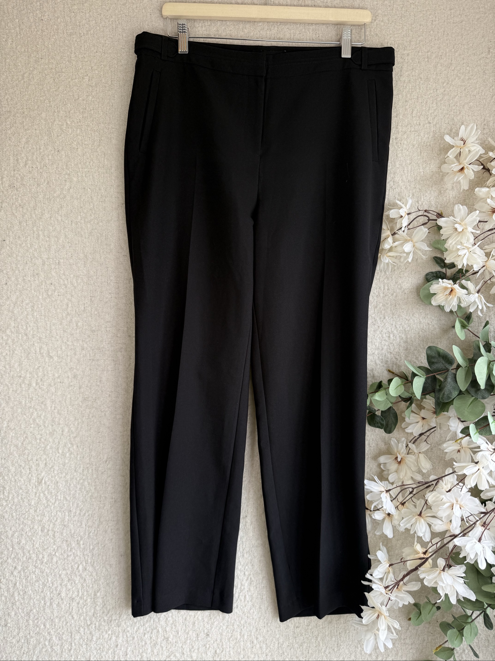 Peacocks Black Straight Leg Trousers UK 14S Elegant Workwear