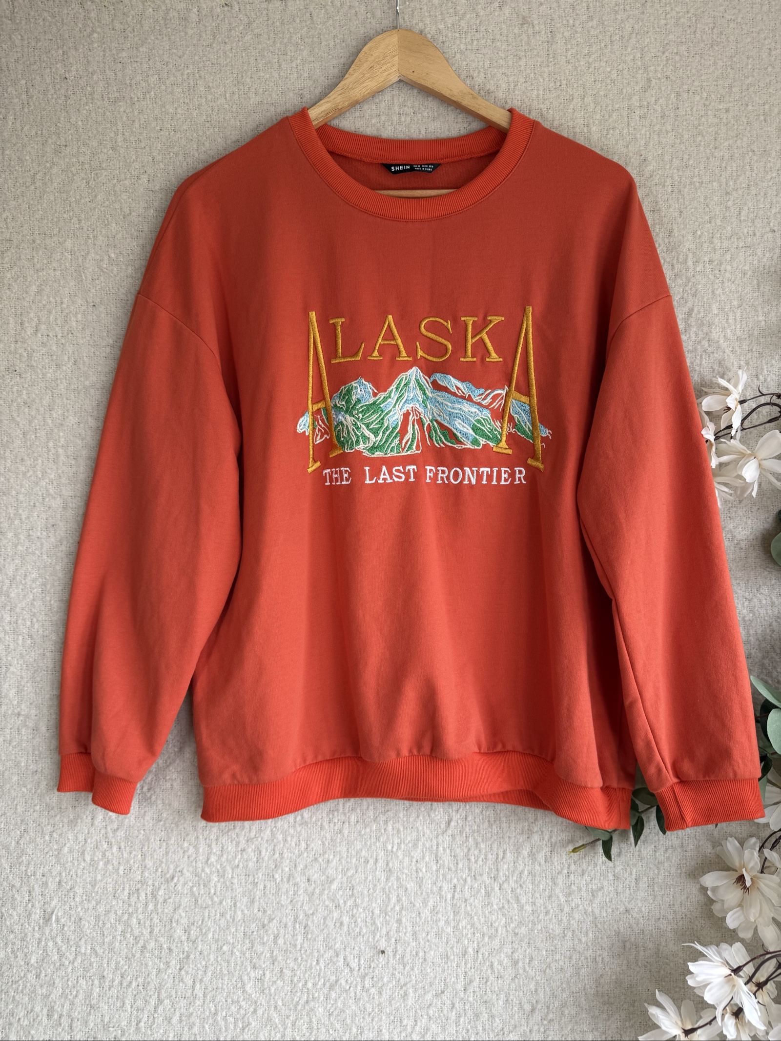 Shein Rust Orange Embroidered Alaska Sweatshirt UK Medium Casual Jumper