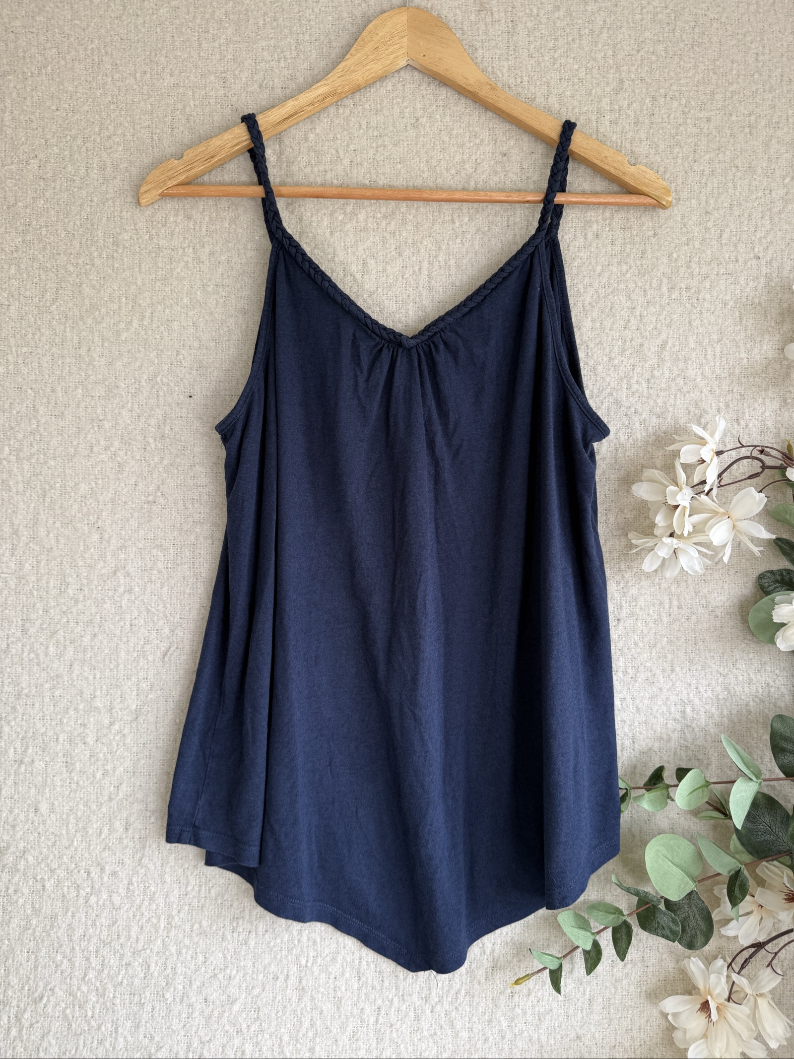Tu Navy Blue Braided Strap Casual Loose Fit Vest Top UK 14 Summer Stylish