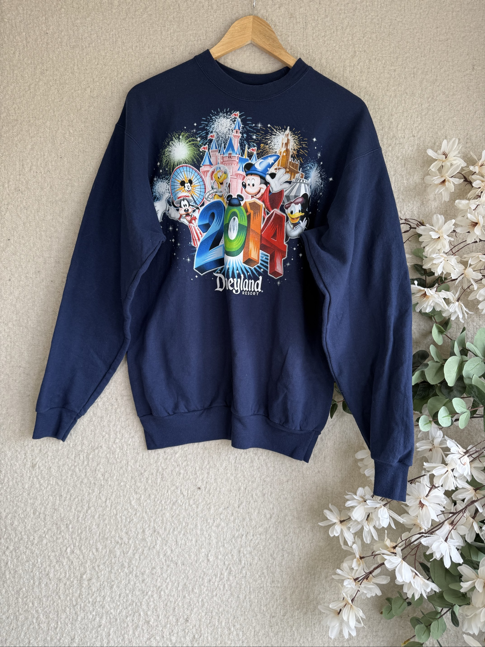 Disneyland Navy Blue 2014 Graphic Sweatshirt Medium Cozy Retro Style