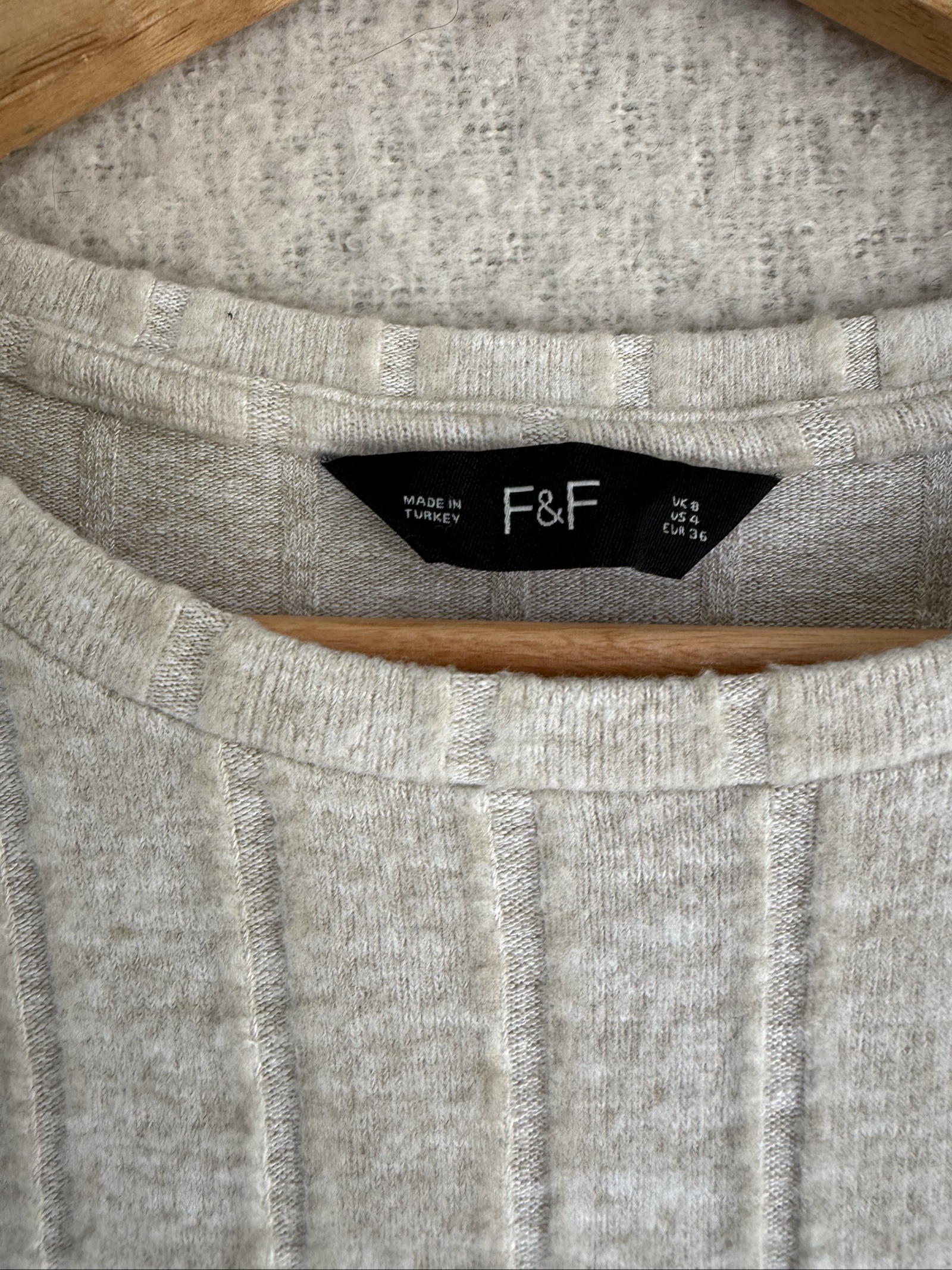 F&F Beige Ribbed Knit Jumper UK 8 Button Detail Relaxed Fit image 3