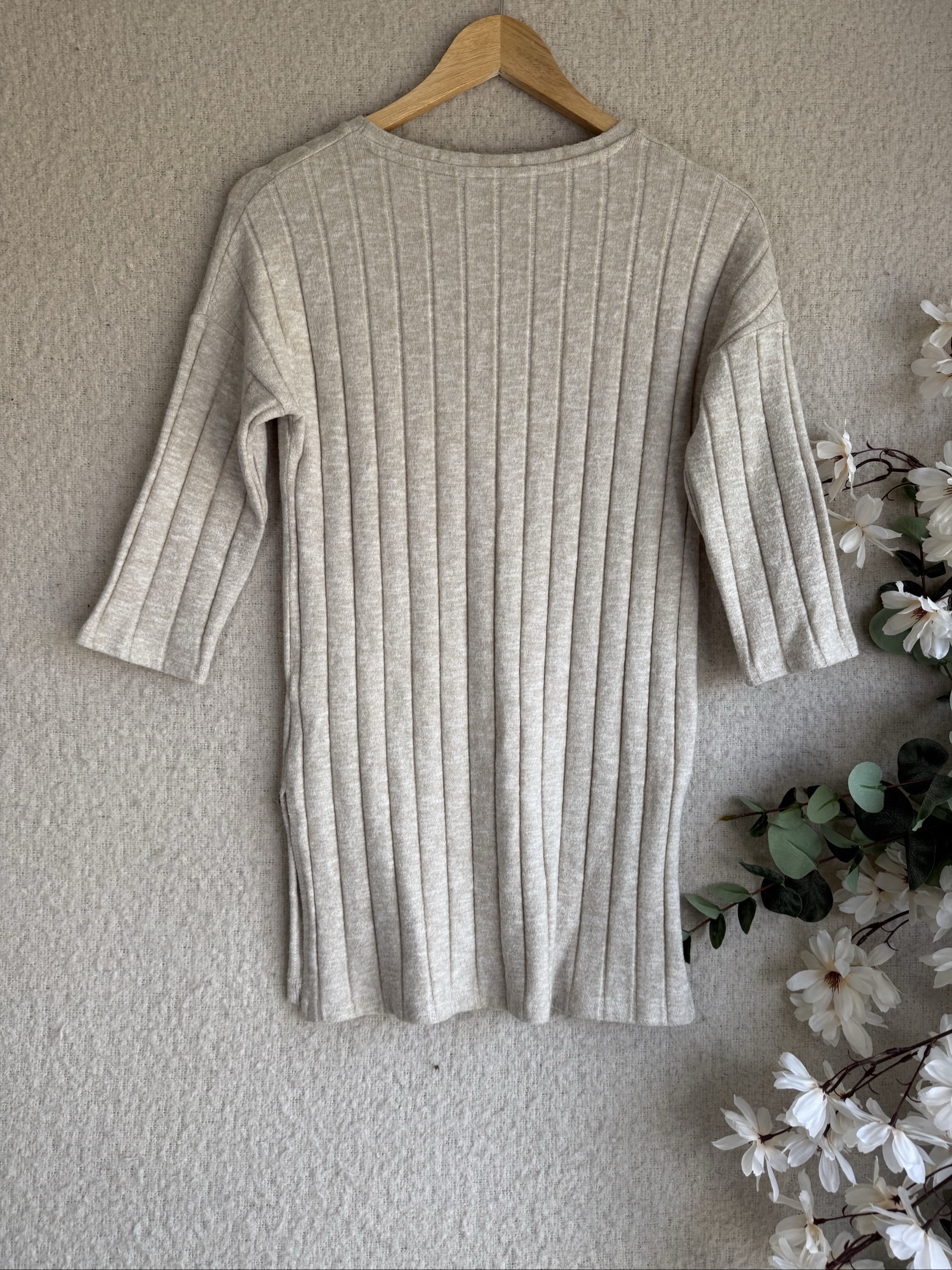 F&F Beige Ribbed Knit Jumper UK 8 Button Detail Relaxed Fit image 4