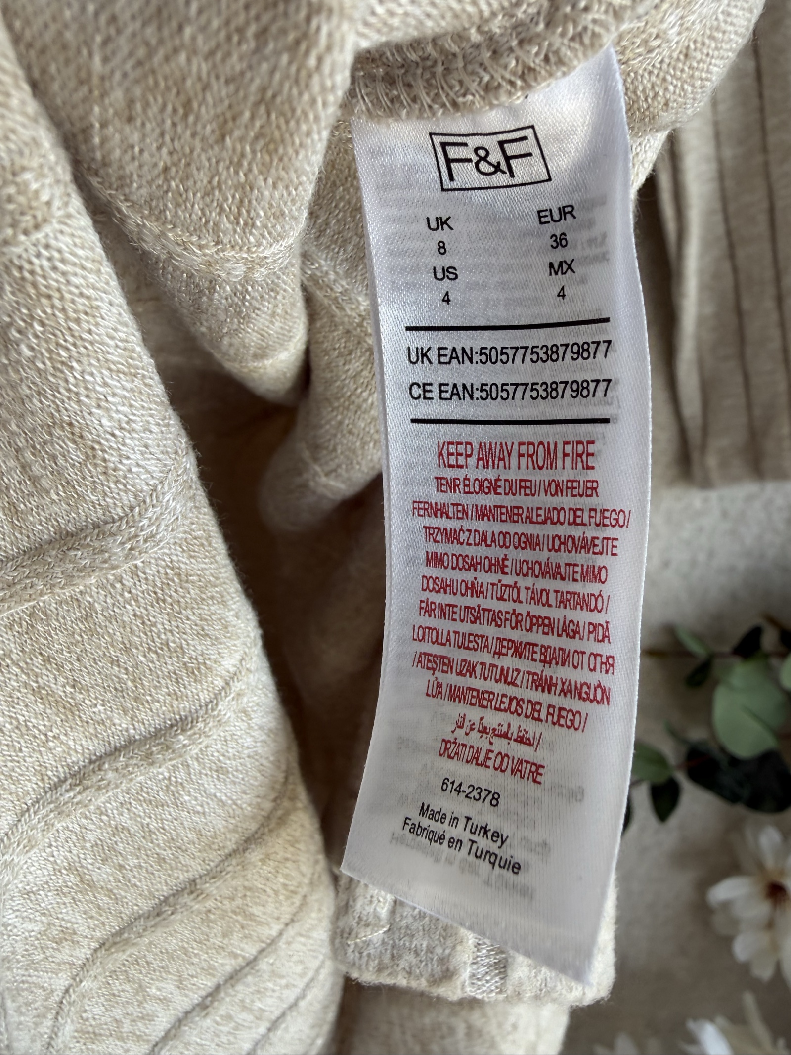 F&F Beige Ribbed Knit Jumper UK 8 Button Detail Relaxed Fit image 6