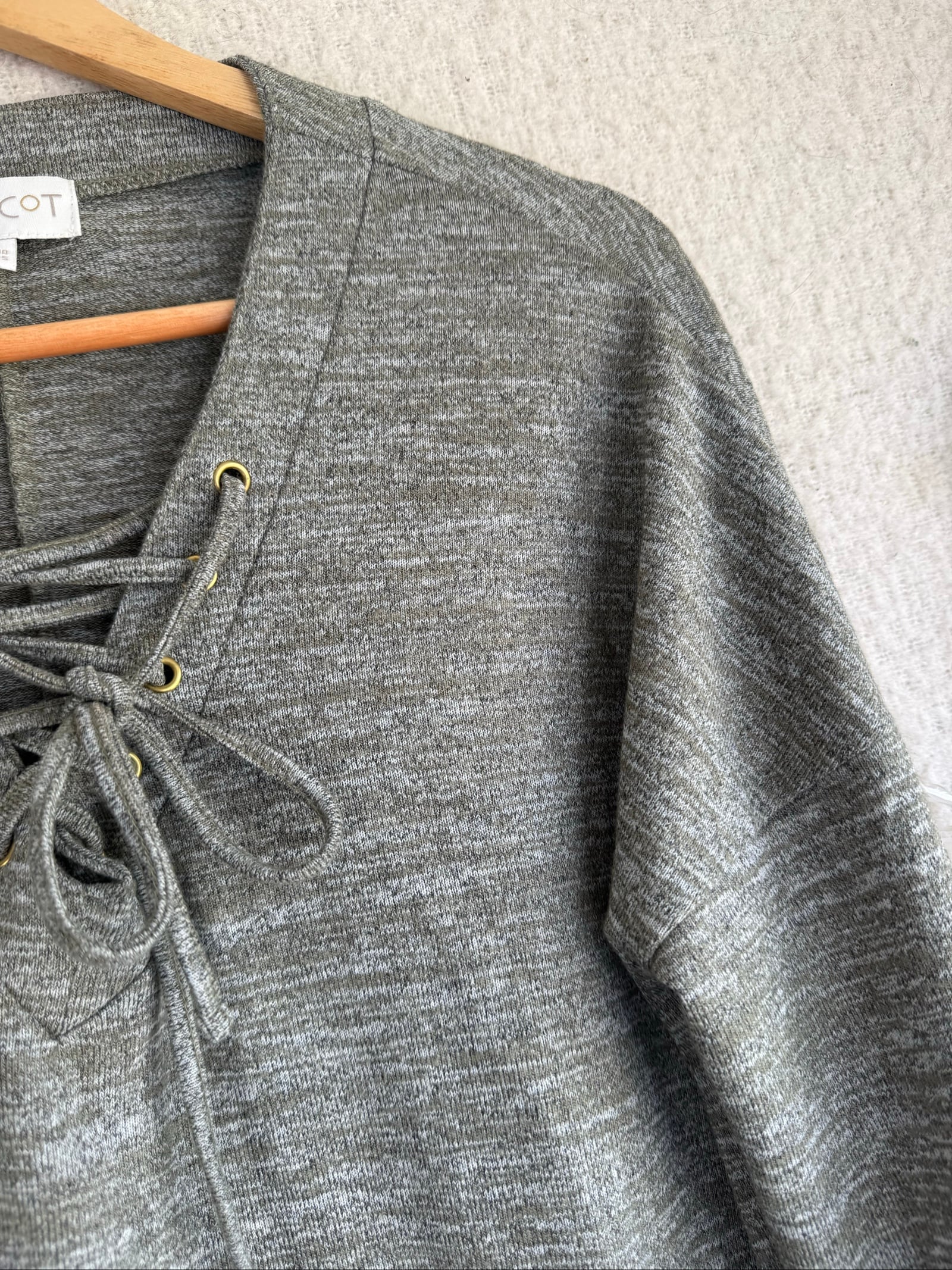 Apricot Grey Lace-Up Knit Jumper Top UK 10 Casual Soft Lightweight image 2