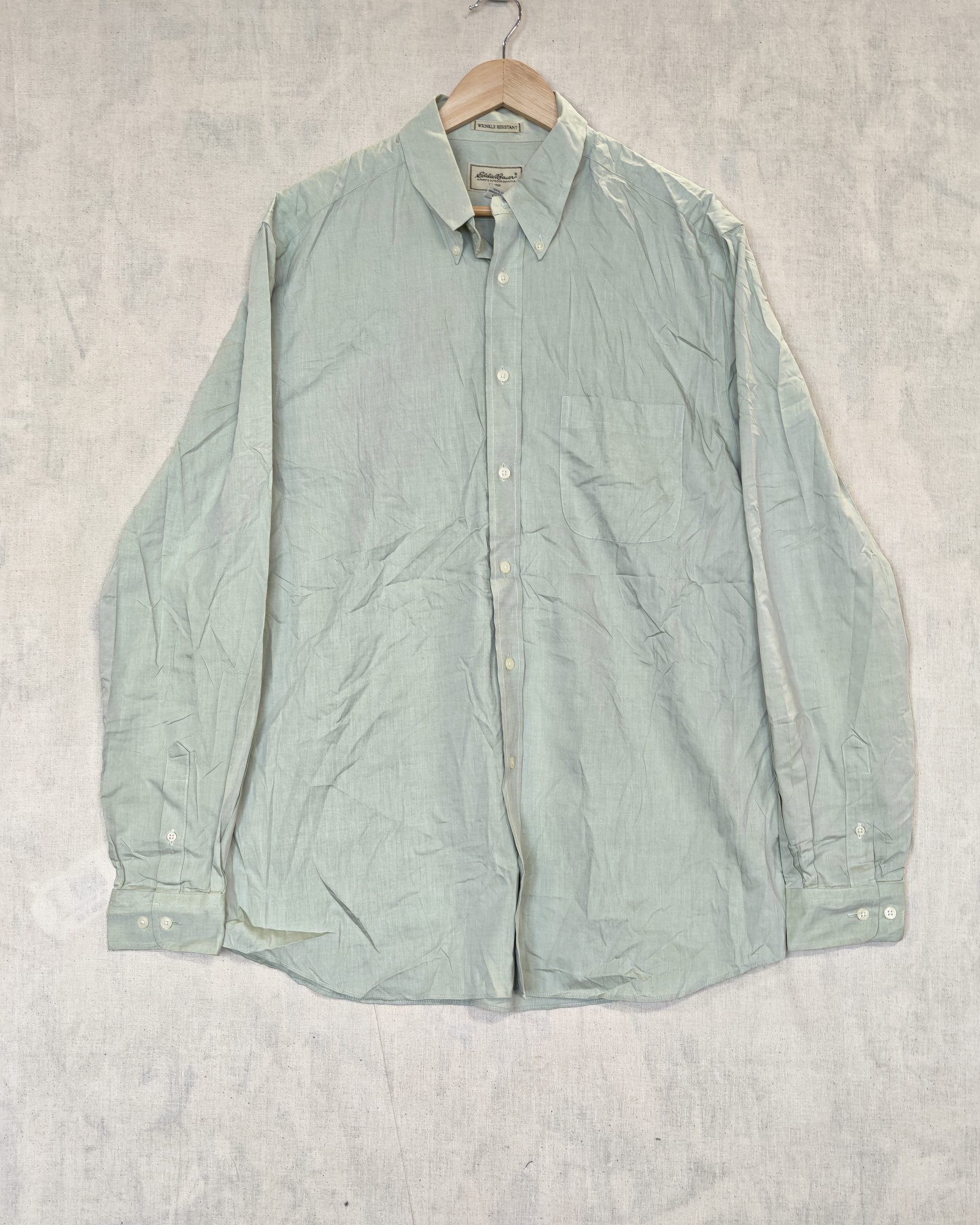 Eddie Bauer Light Green Cotton Shirt Tall Large Wrinkle Resistant