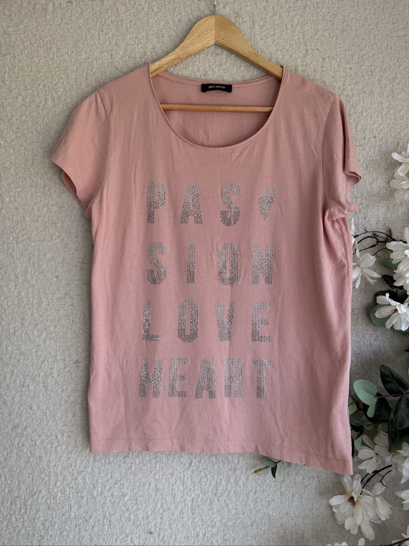 Mos Mosh Pink PAS SION LOVE HEART Studded T-Shirt Large Casual Chic