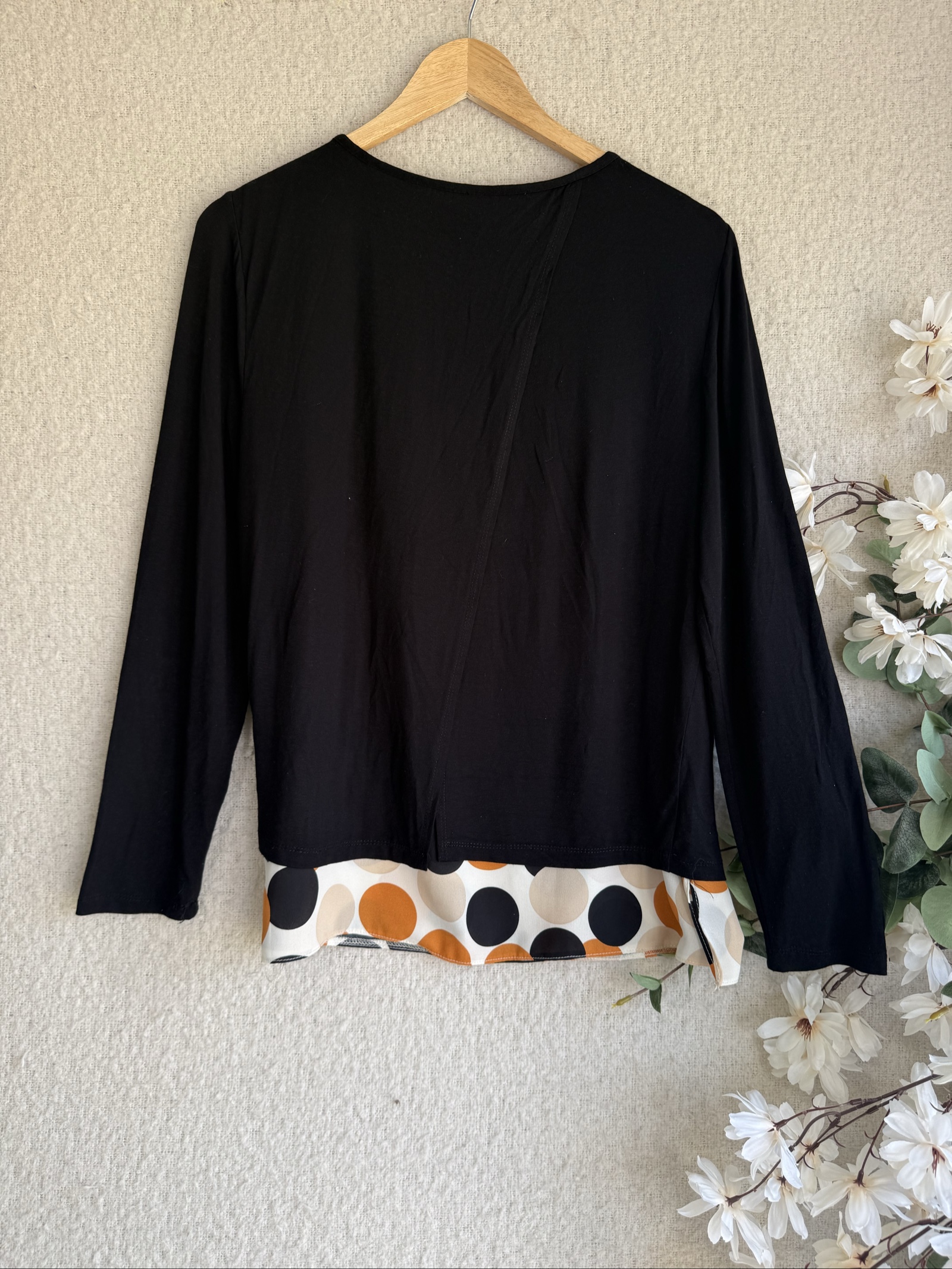 Dorothy Perkins Black Long Sleeve Top UK 14 Polka Dot Hem Detail image 4