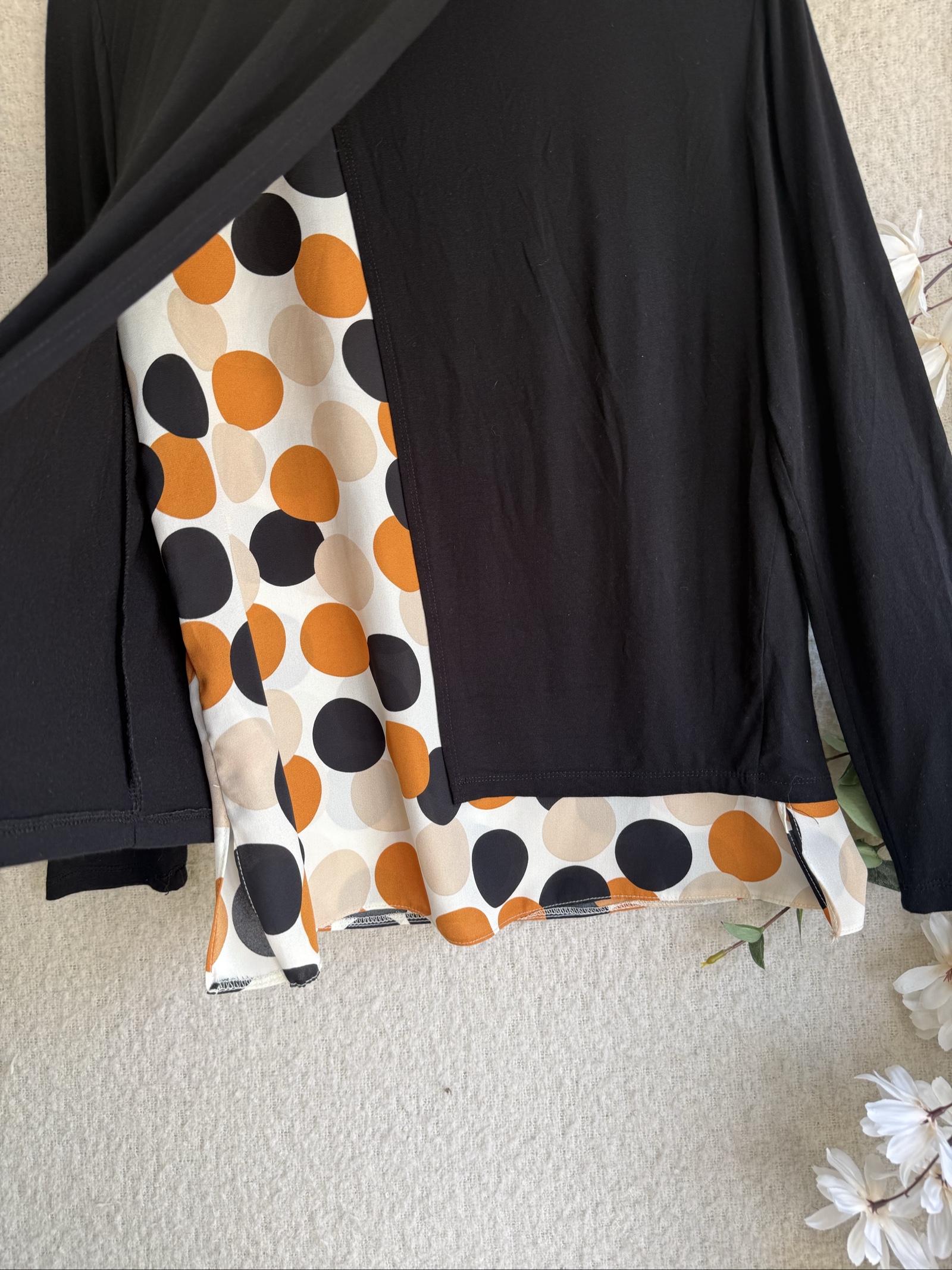 Dorothy Perkins Black Long Sleeve Top UK 14 Polka Dot Hem Detail image 5