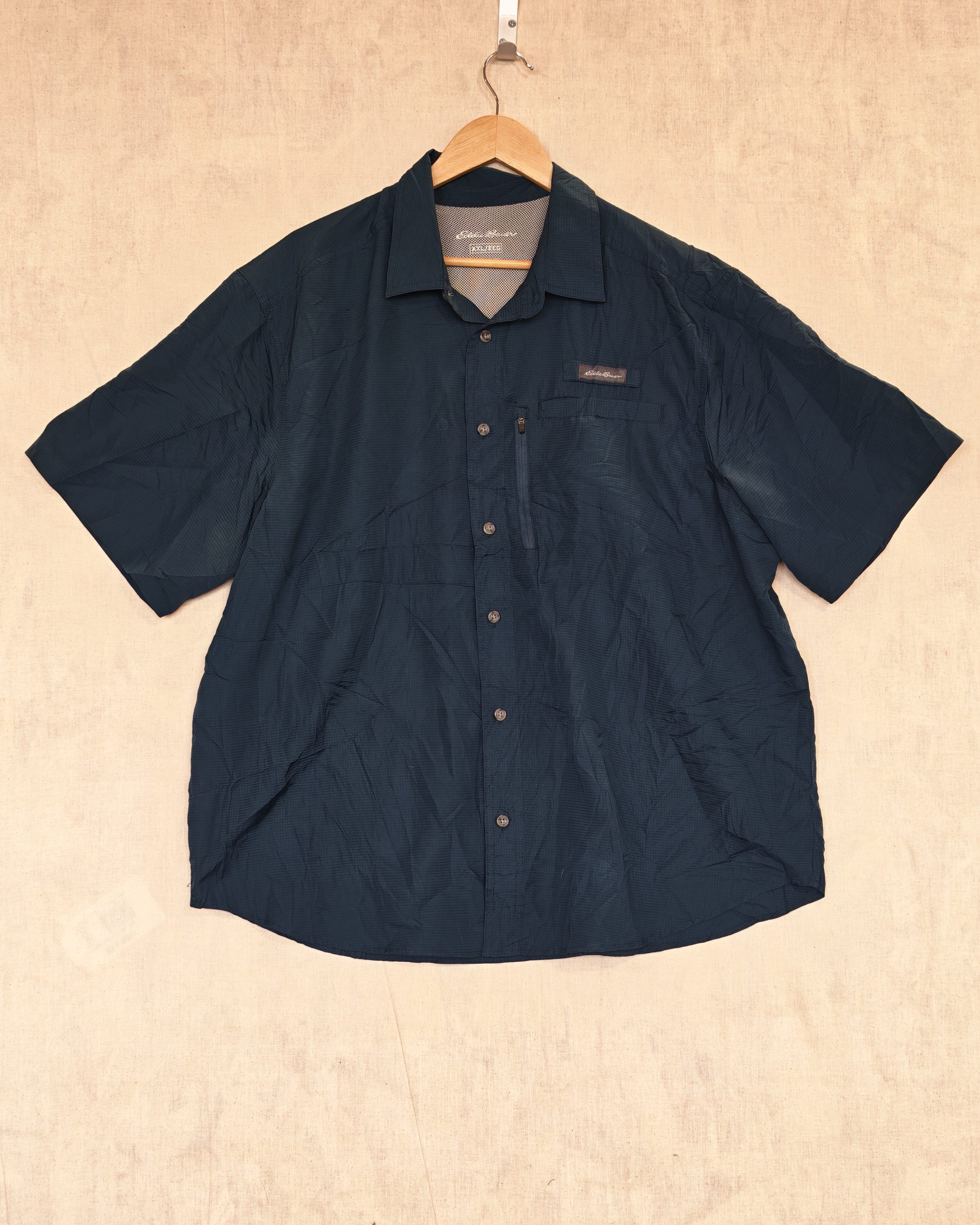 Eddie Bauer Navy Short Sleeve Performance Shirt XXL Polyester