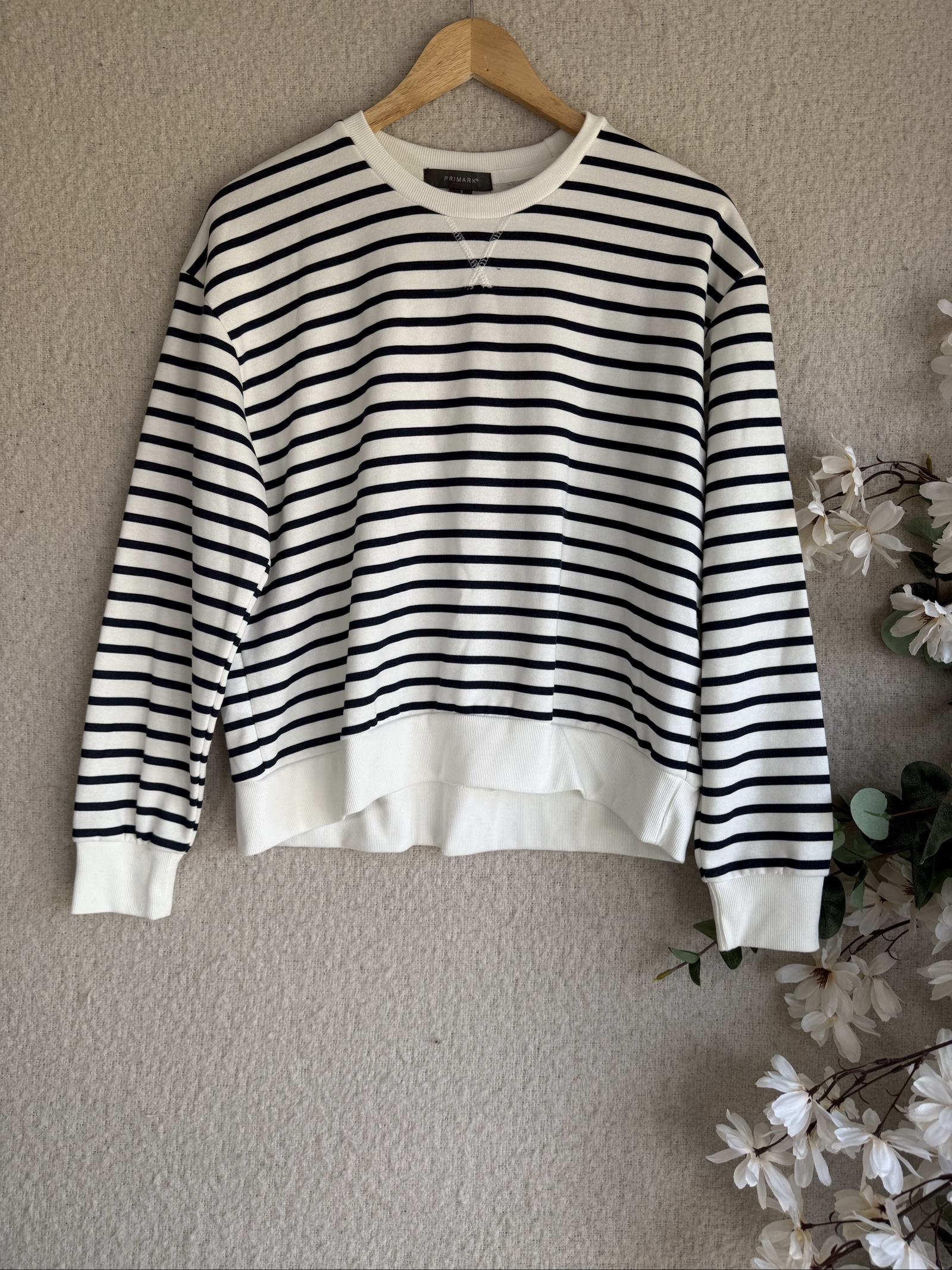 Primark Navy & White Striped Crew Neck Sweatshirt Small Casual Jumper