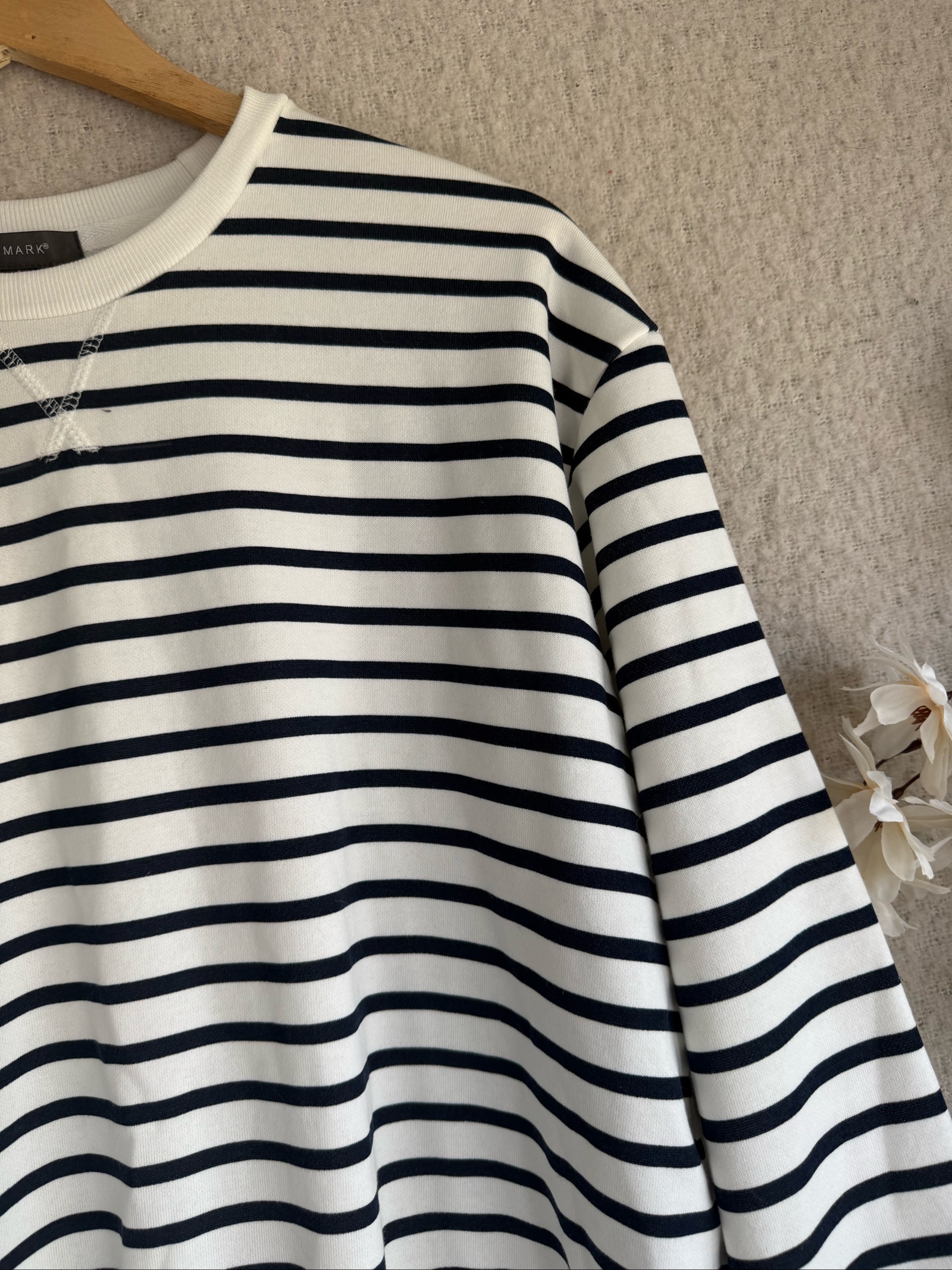 Primark Navy & White Striped Crew Neck Sweatshirt Small Casual Jumper image 2