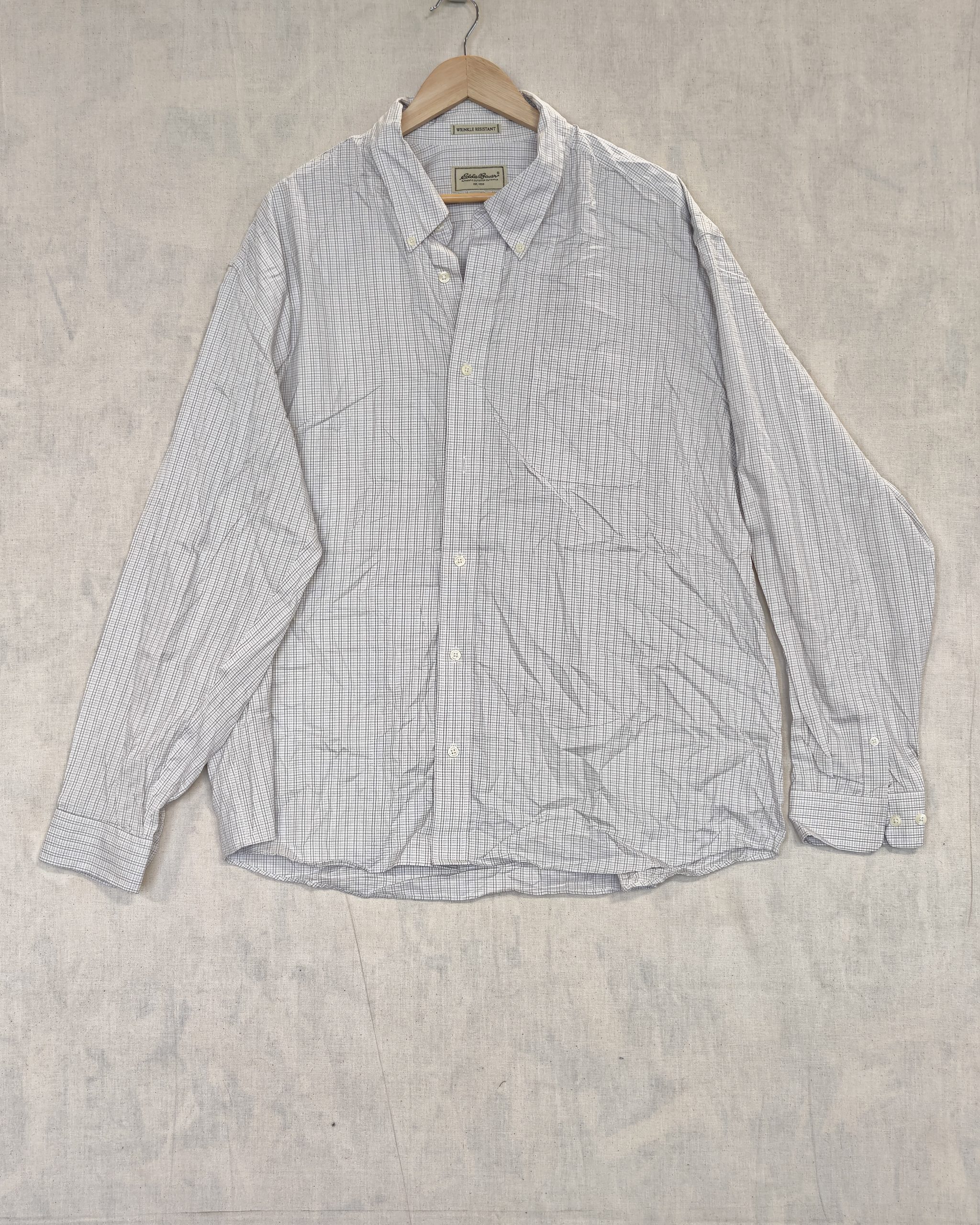 Eddie Bauer White Multi-Check Cotton Shirt XXL Wrinkle Resistant