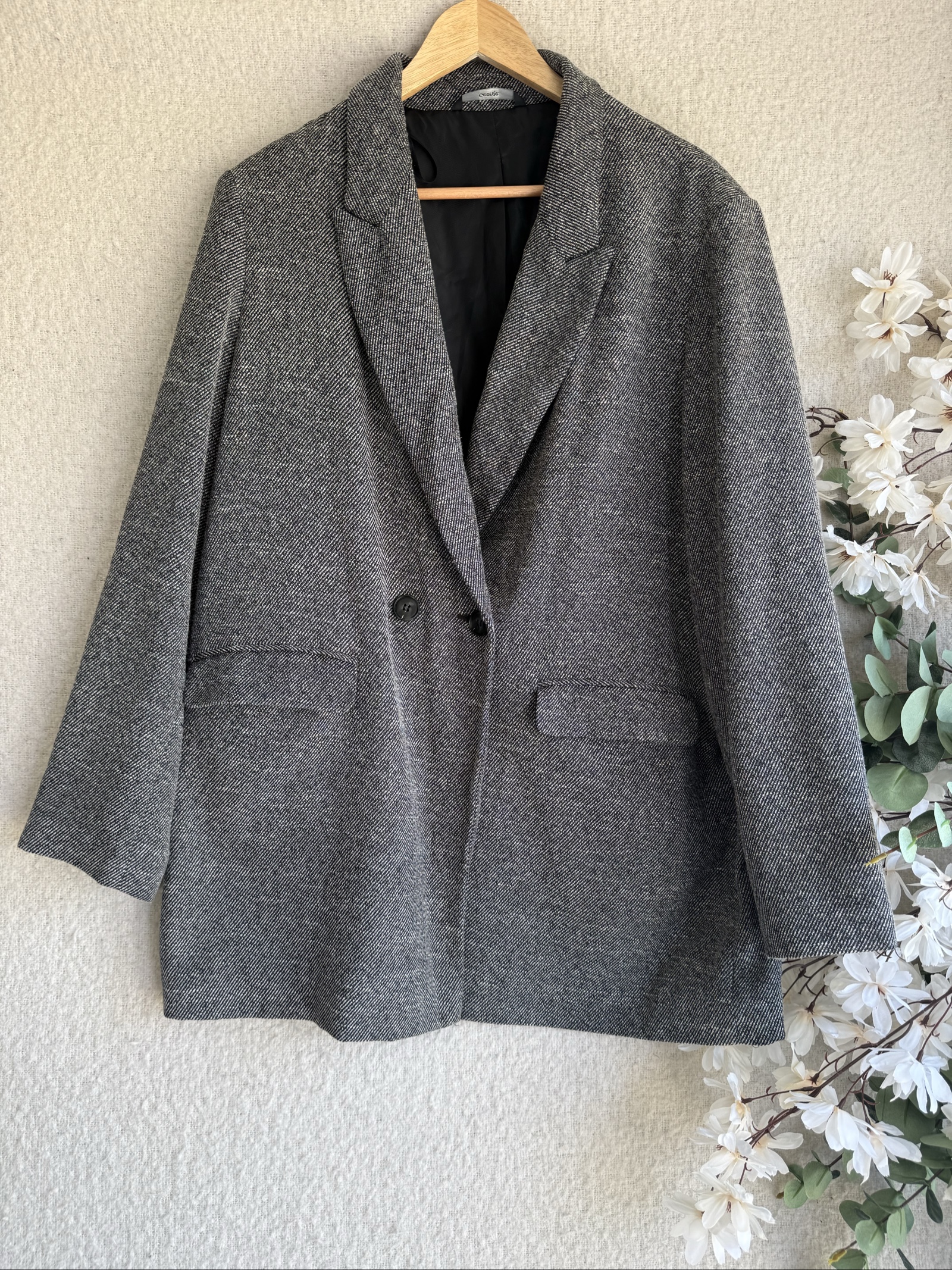 George Black & Grey Herringbone Wool Blend Blazer Jacket UK 18 Classic Fit