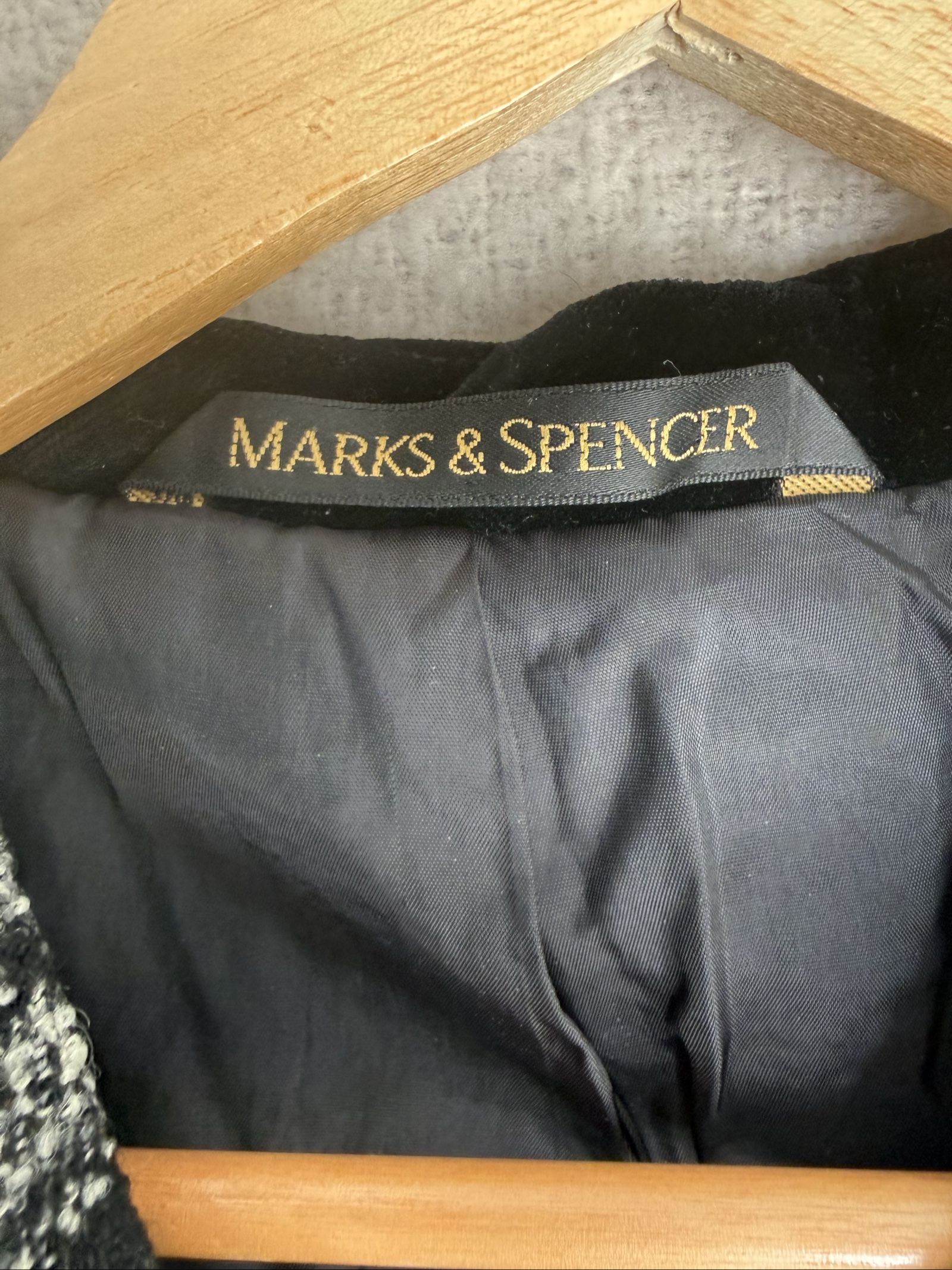 Marks & Spencer Black & White Checked Wool Blend Cropped Jacket UK 10 image 2