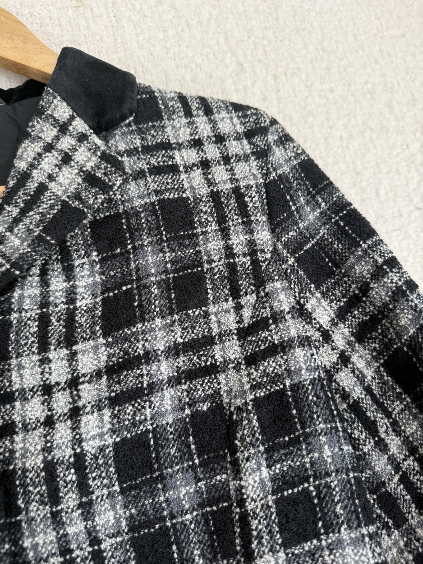 Marks & Spencer Black & White Checked Wool Blend Cropped Jacket UK 10 image 3