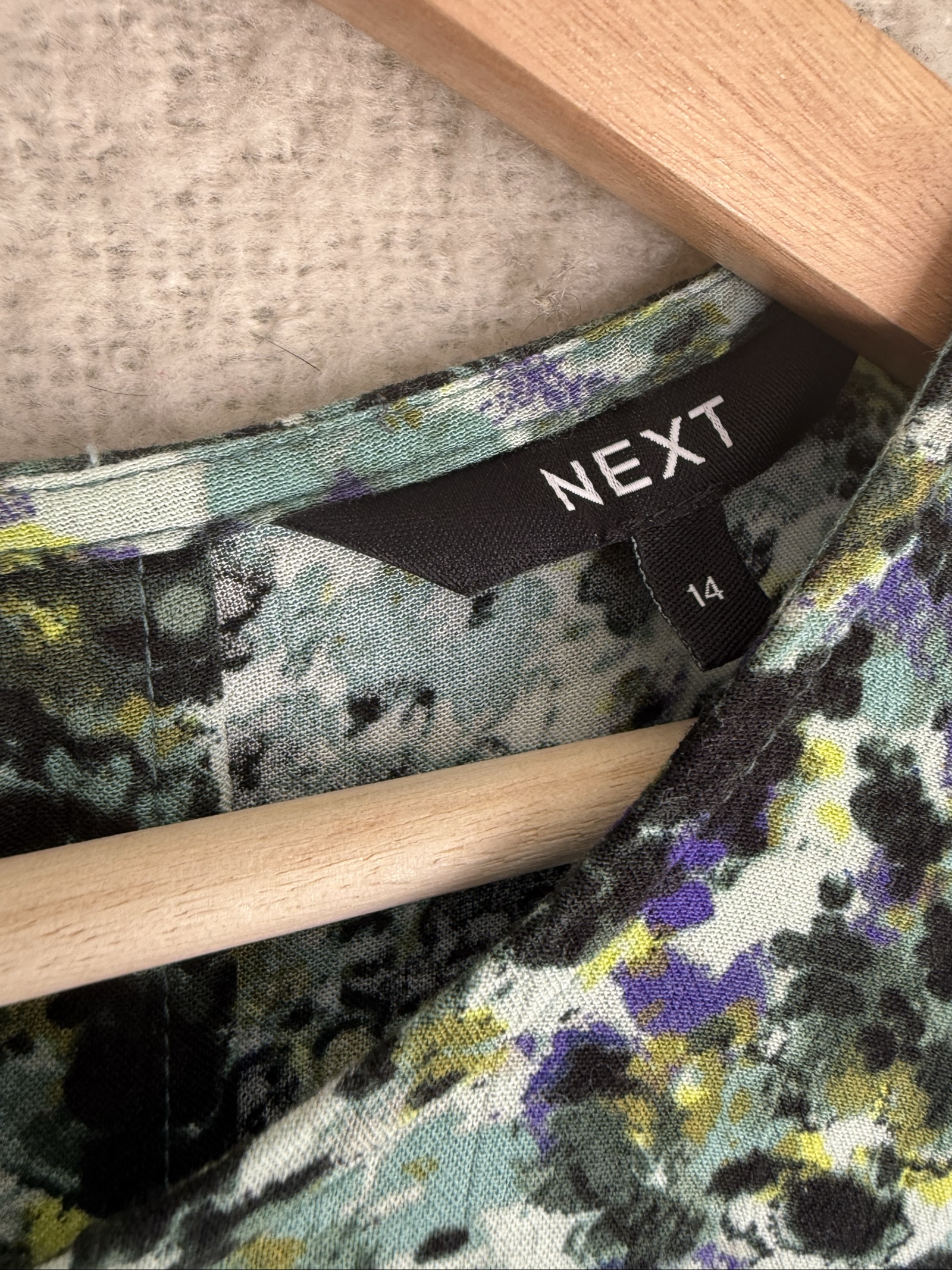 Next Green Black Blue Floral Print Long Sleeve Top UK 14 Lightweight Blouse image 3